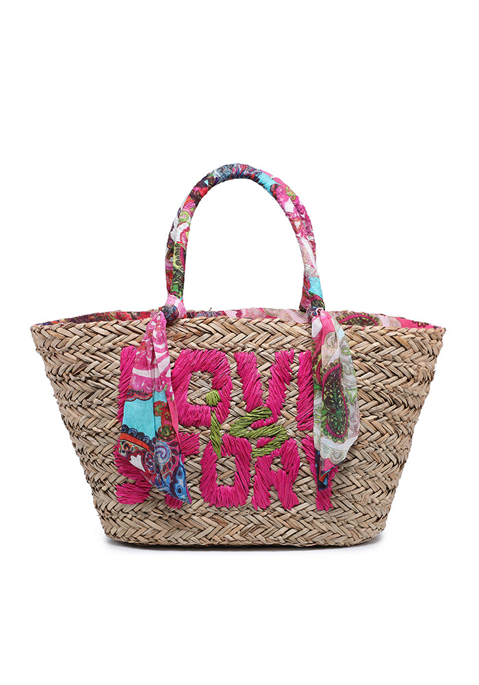 KASSANDRA Boho Chic Woven Beach Bag Pink