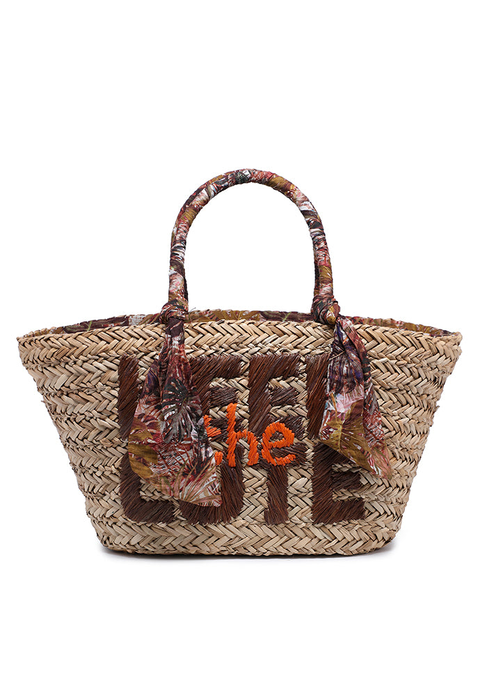 KASSANDRA Boho Chic Woven Beach Bag Dark Brown