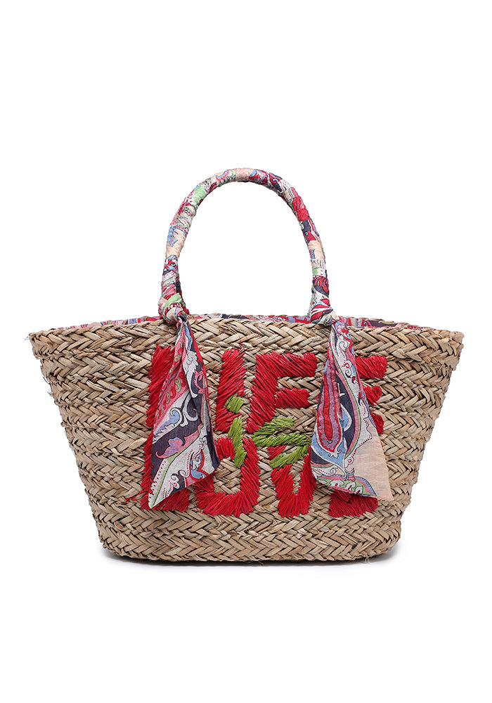 KASSANDRA Boho Chic Woven Beach Bag Dark Red