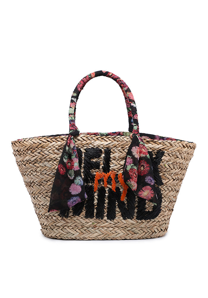 KASSANDRA Boho Chic Woven Beach Bag Black