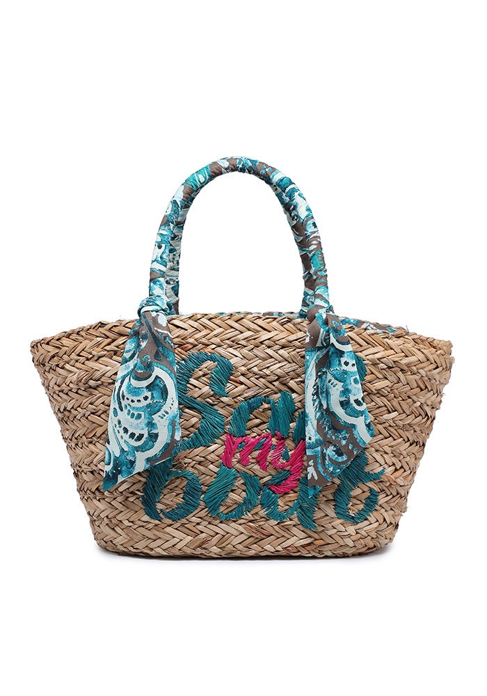 KASSANDRA Boho Chic Woven Beach Bag Green