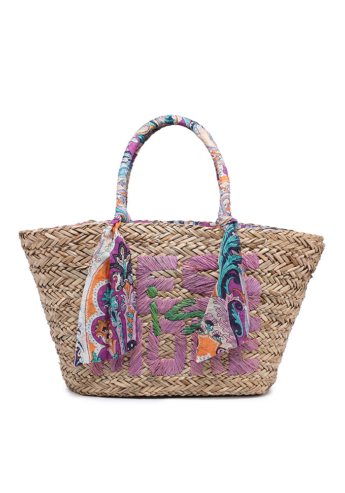 KASSANDRA Boho Chic Woven Beach Bag Purple