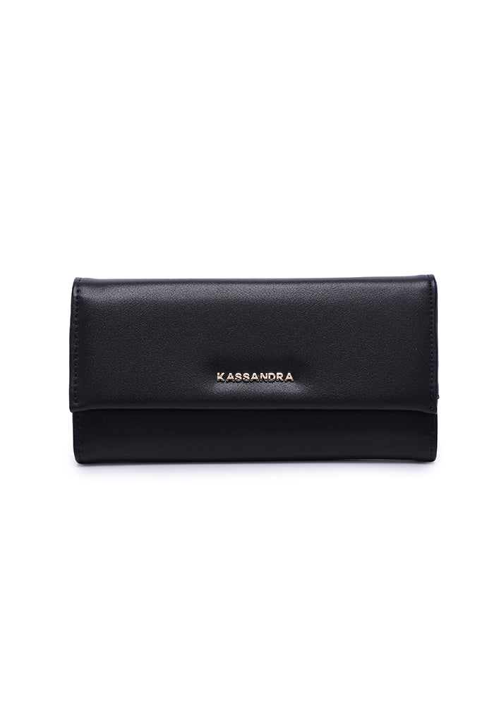KASSANDRA Elegant Long Leather Wallet Black