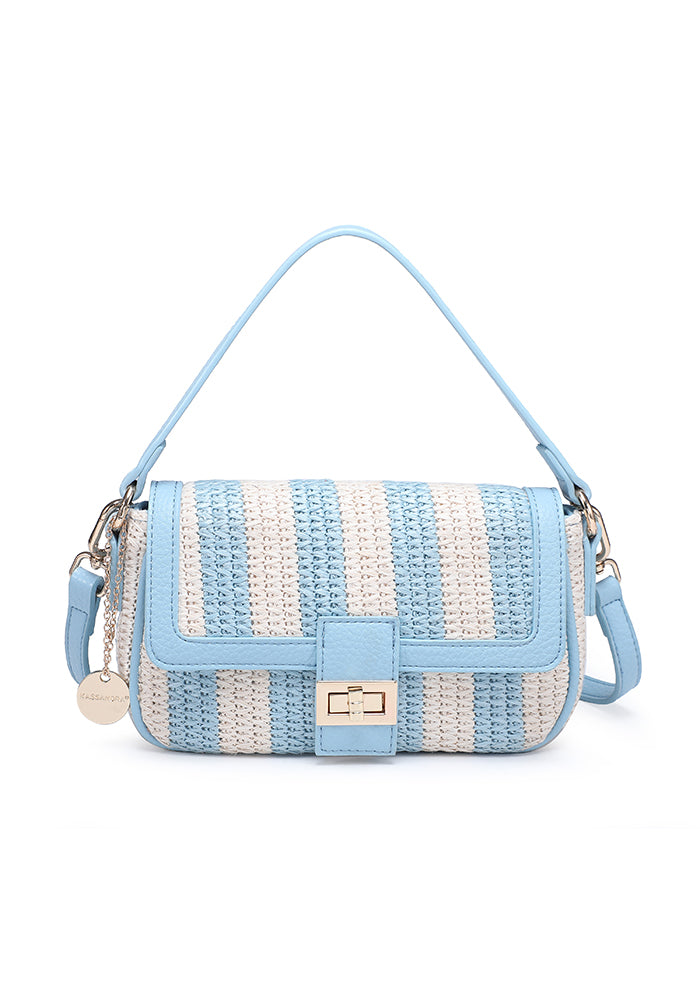 KASSANDRA Stylish Striped Woven Shoulder Bag with Elegant Turn Lock Navy