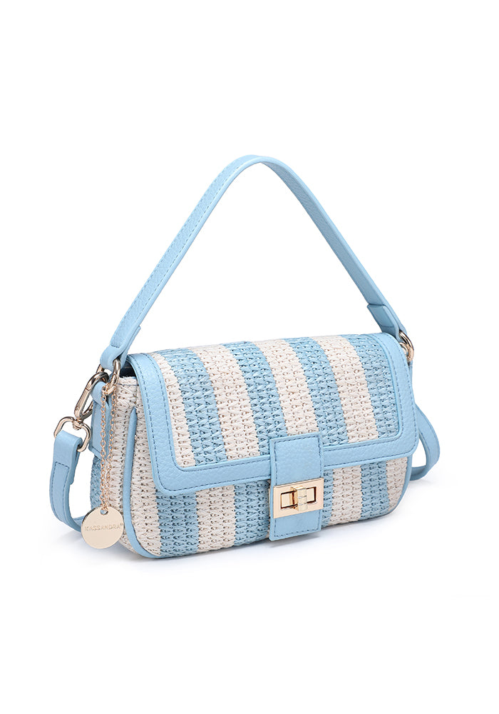 KASSANDRA Stylish Striped Woven Shoulder Bag with Elegant Turn Lock