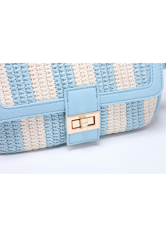 KASSANDRA Stylish Striped Woven Shoulder Bag with Elegant Turn Lock