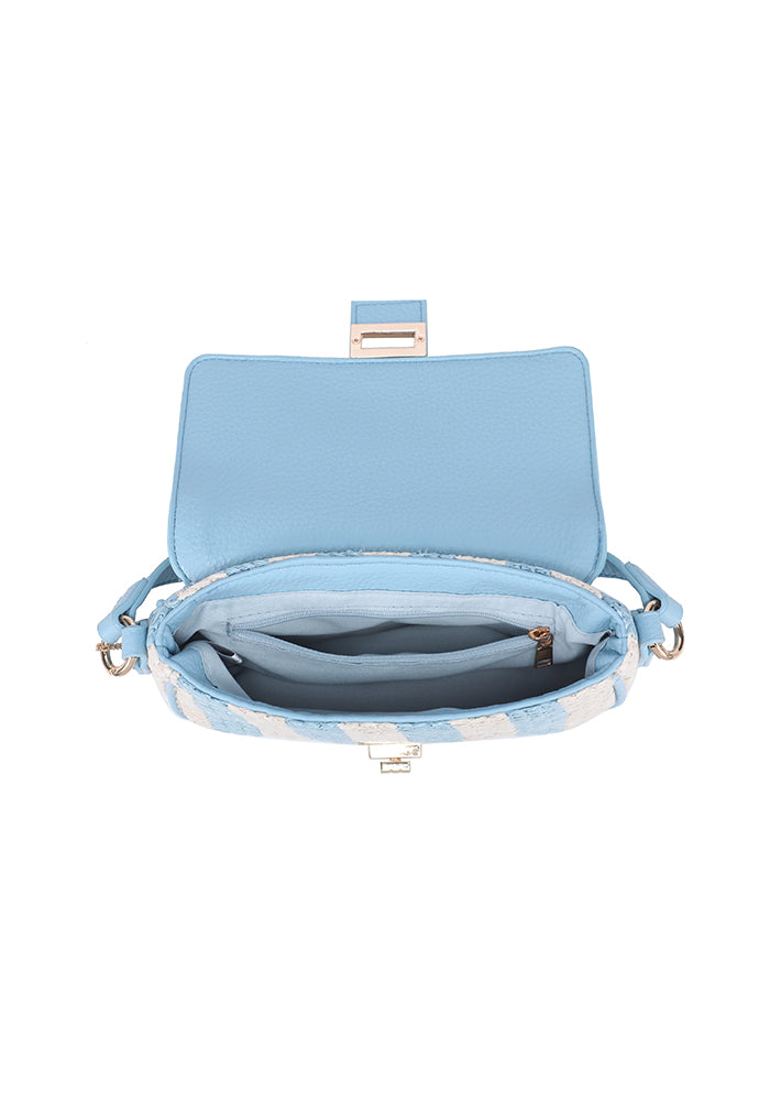 KASSANDRA Stylish Striped Woven Shoulder Bag with Elegant Turn Lock