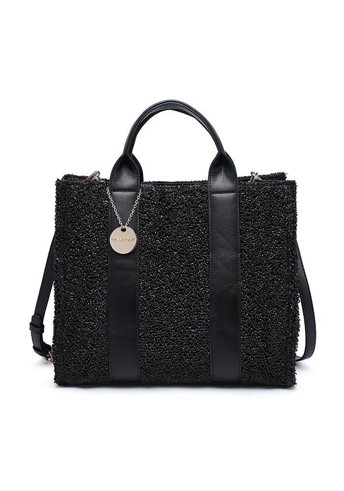 Textured Bouclé Tote Bag with Leather Accents