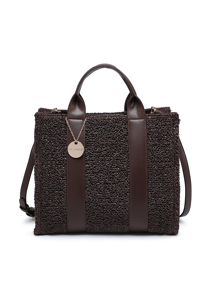 Textured Bouclé Tote Bag with Leather Accents