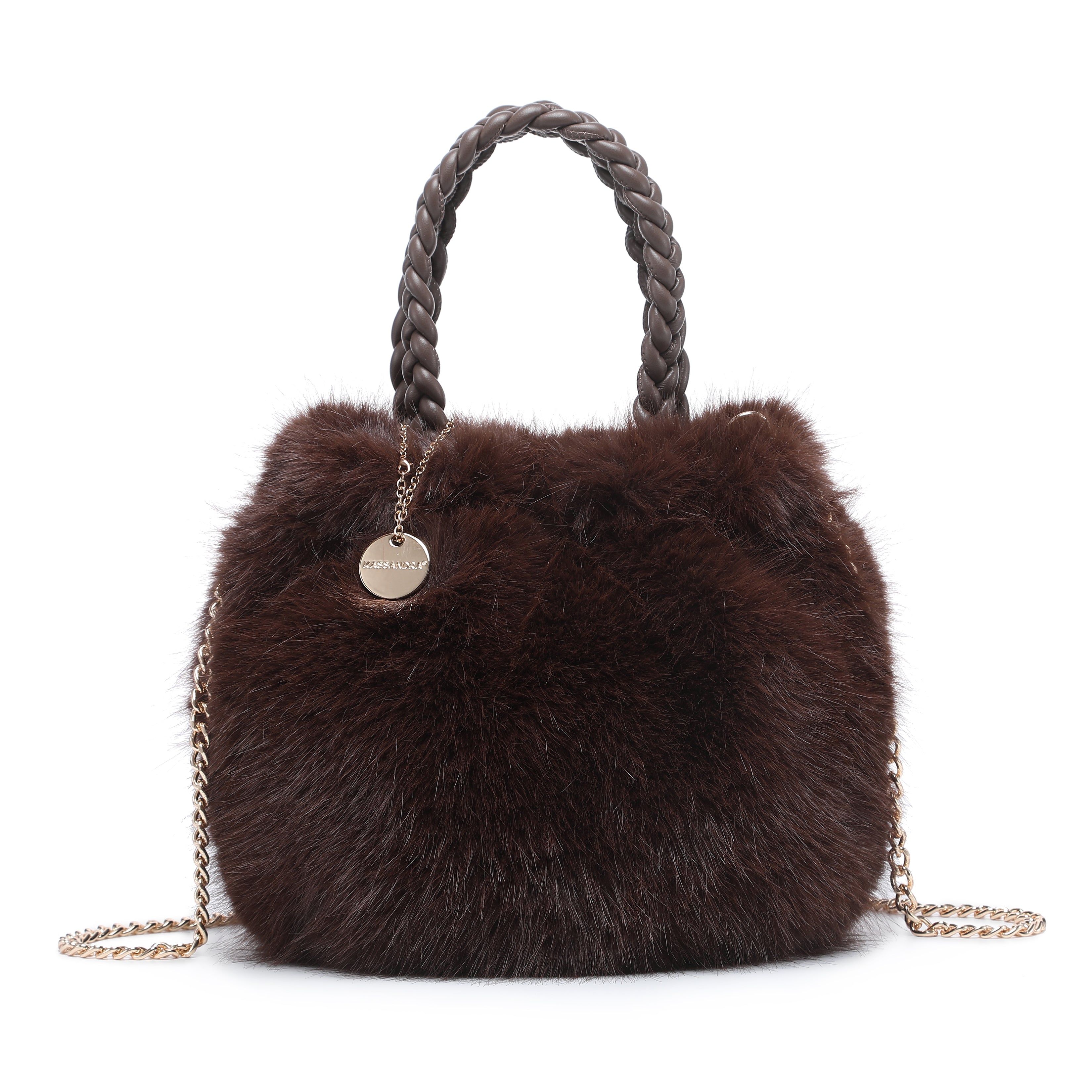 Mini Faux Fur Tote with Braided Handle