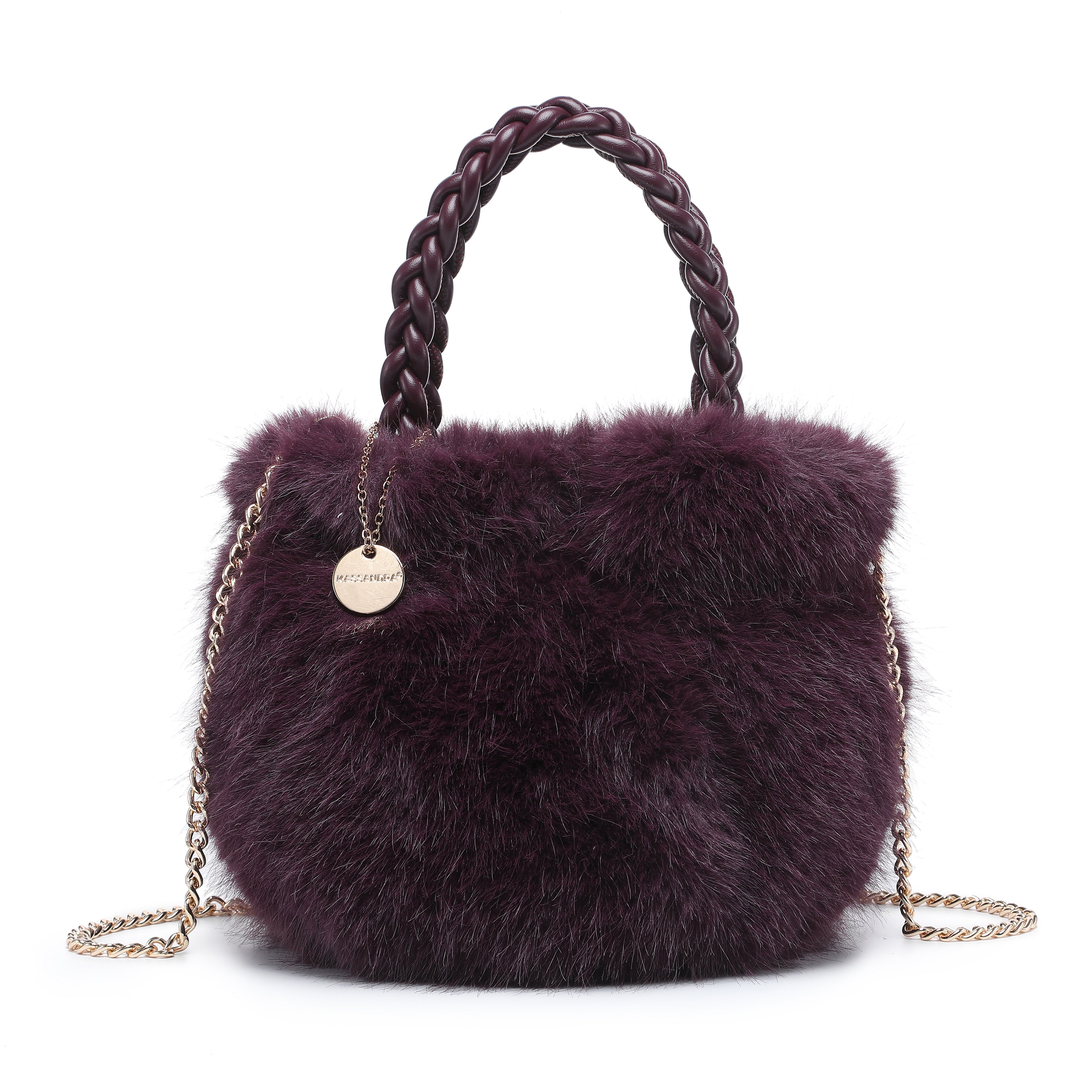 Mini Faux Fur Tote with Braided Handle