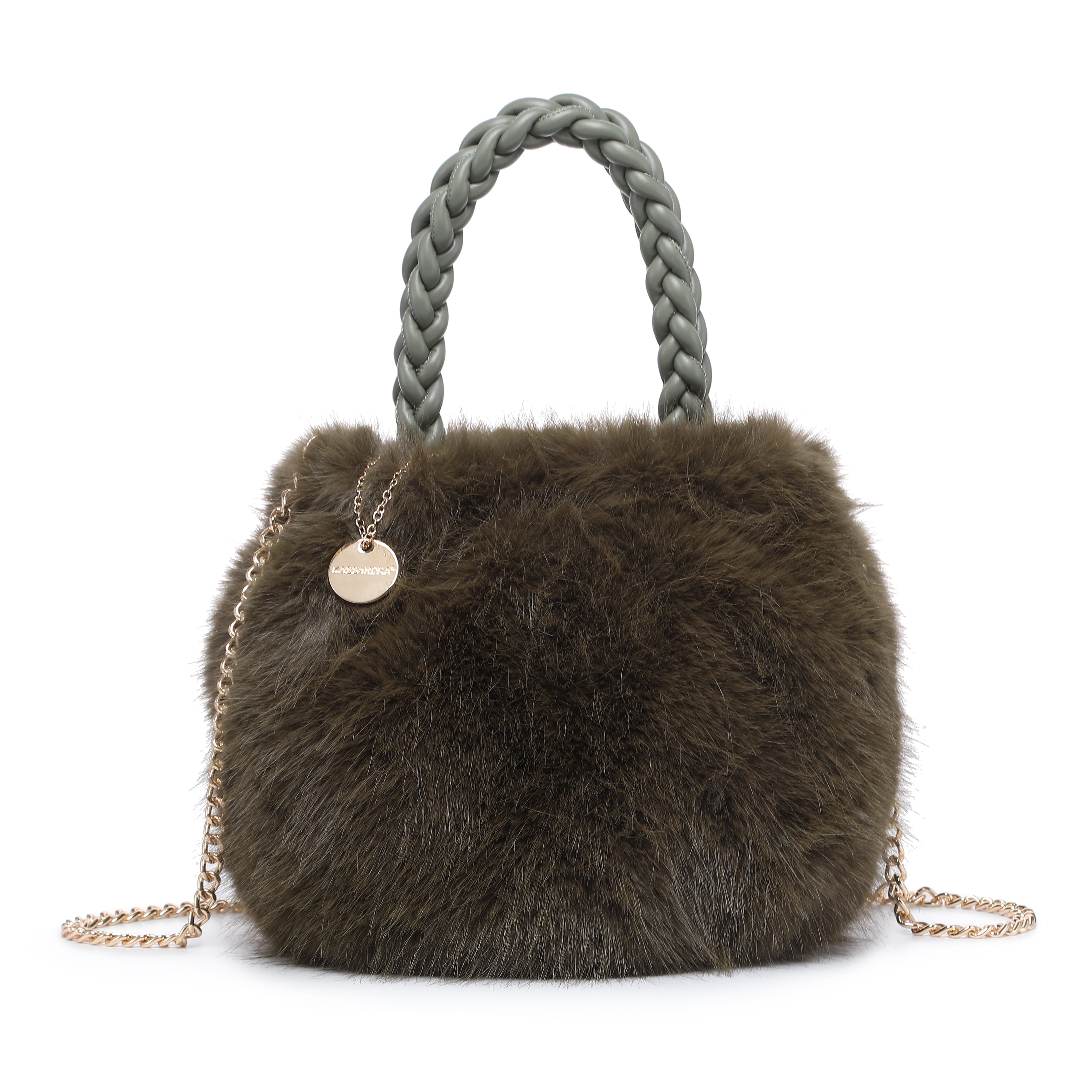 Mini Faux Fur Tote with Braided Handle