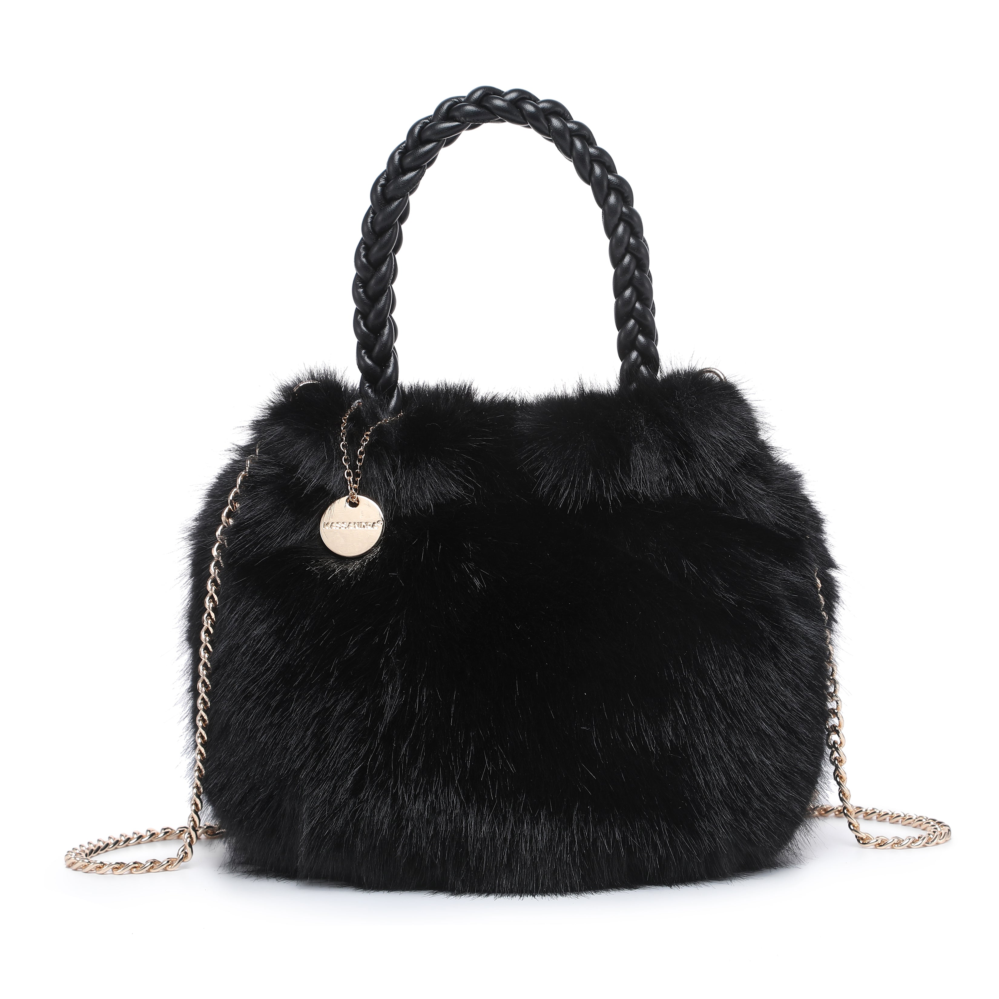Mini Faux Fur Tote with Braided Handle