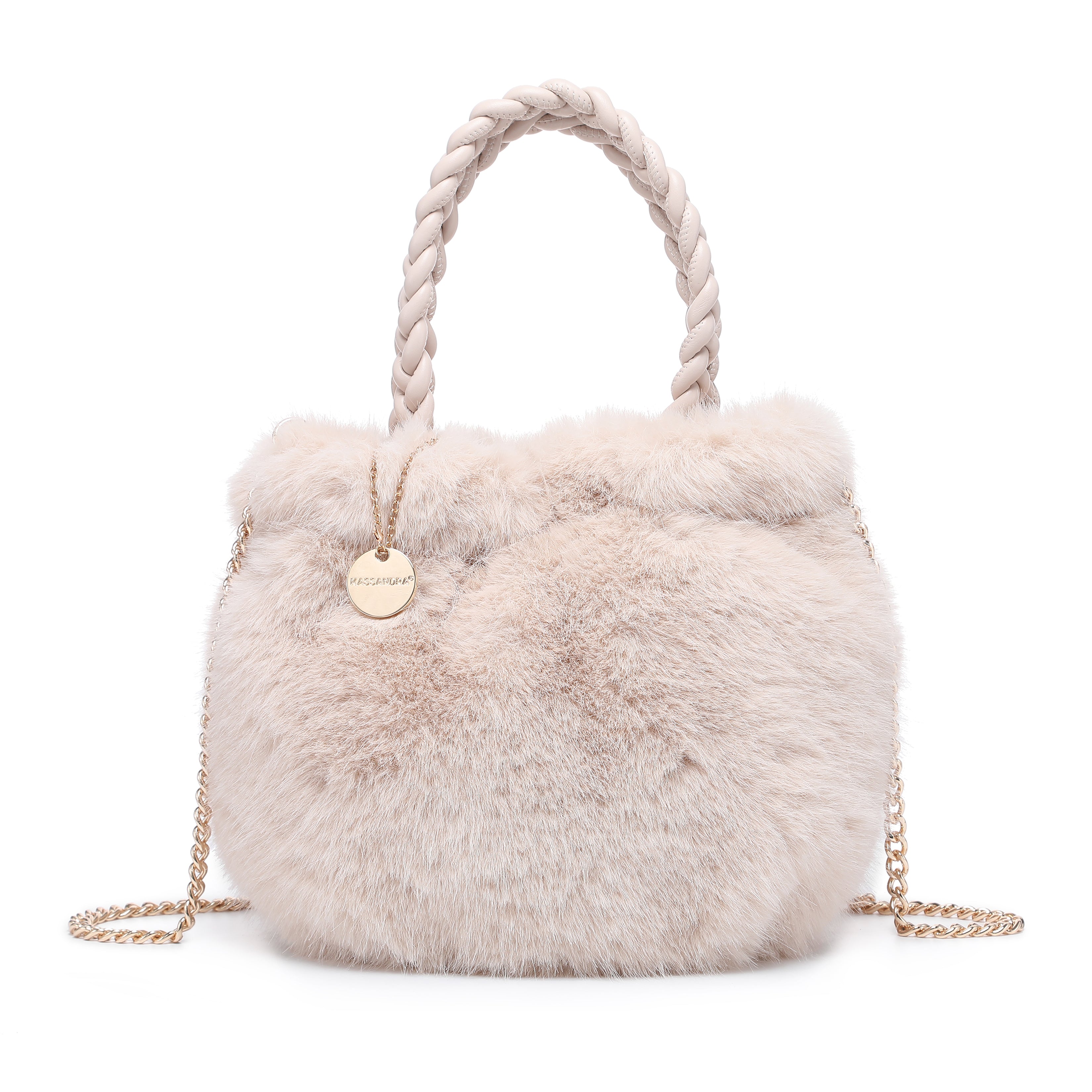 Mini Faux Fur Tote with Braided Handle