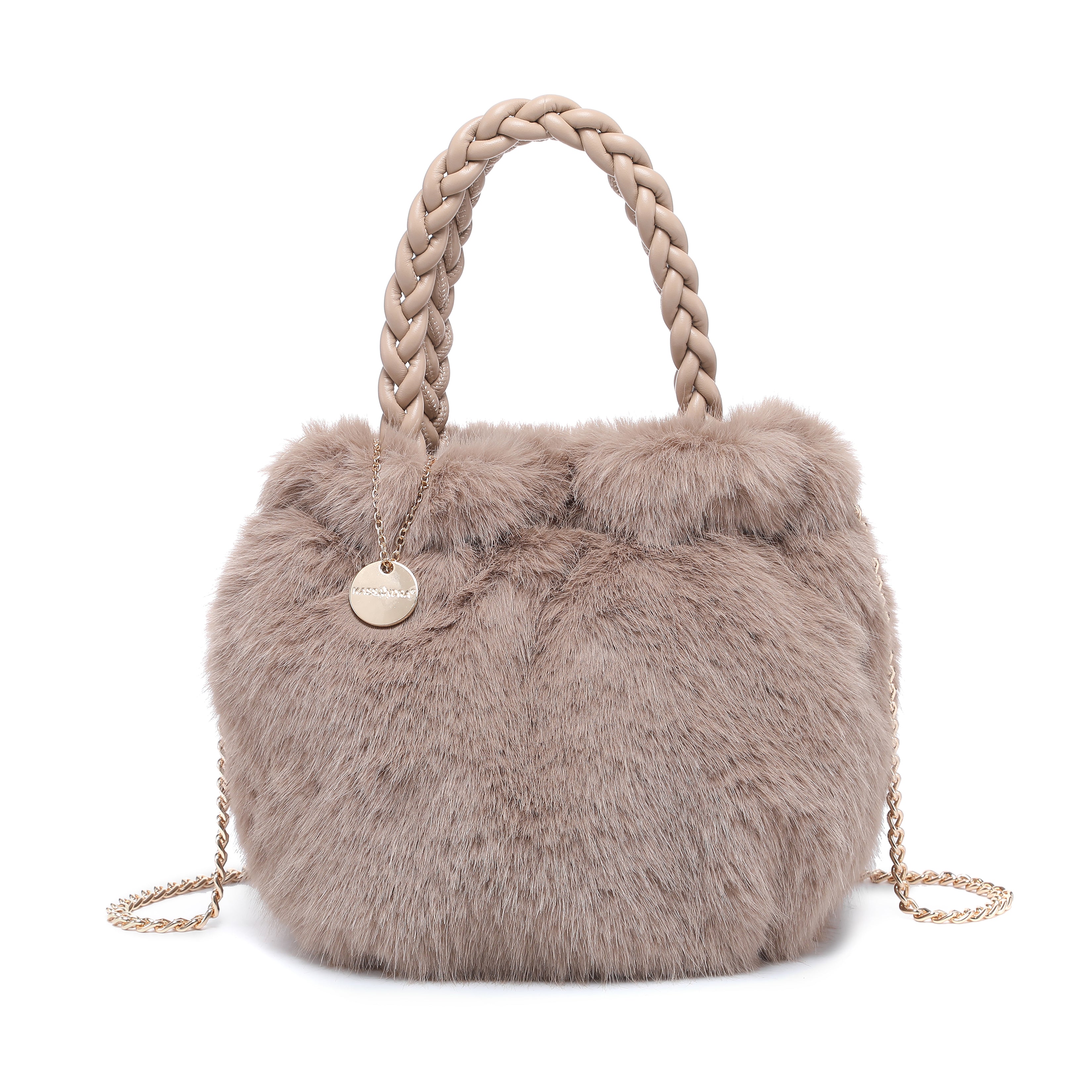 Mini Faux Fur Tote with Braided Handle