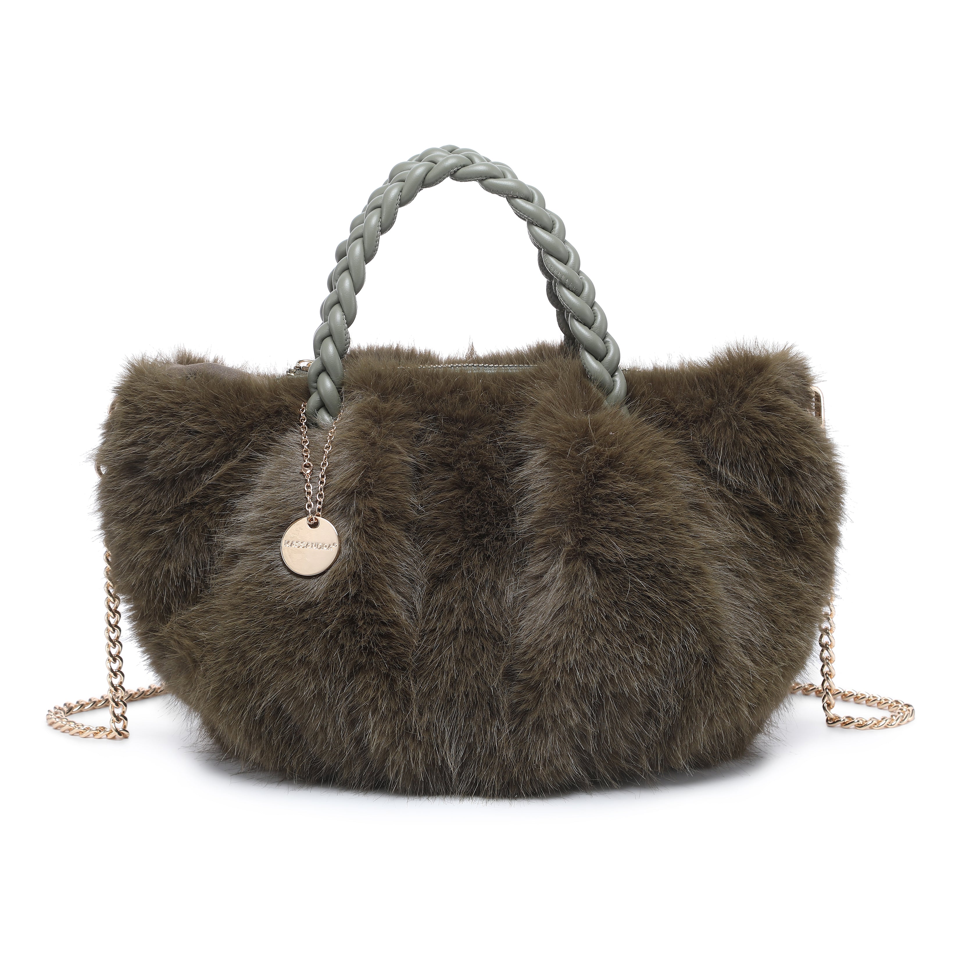 Braided Handle Faux Fur Mini Tote
