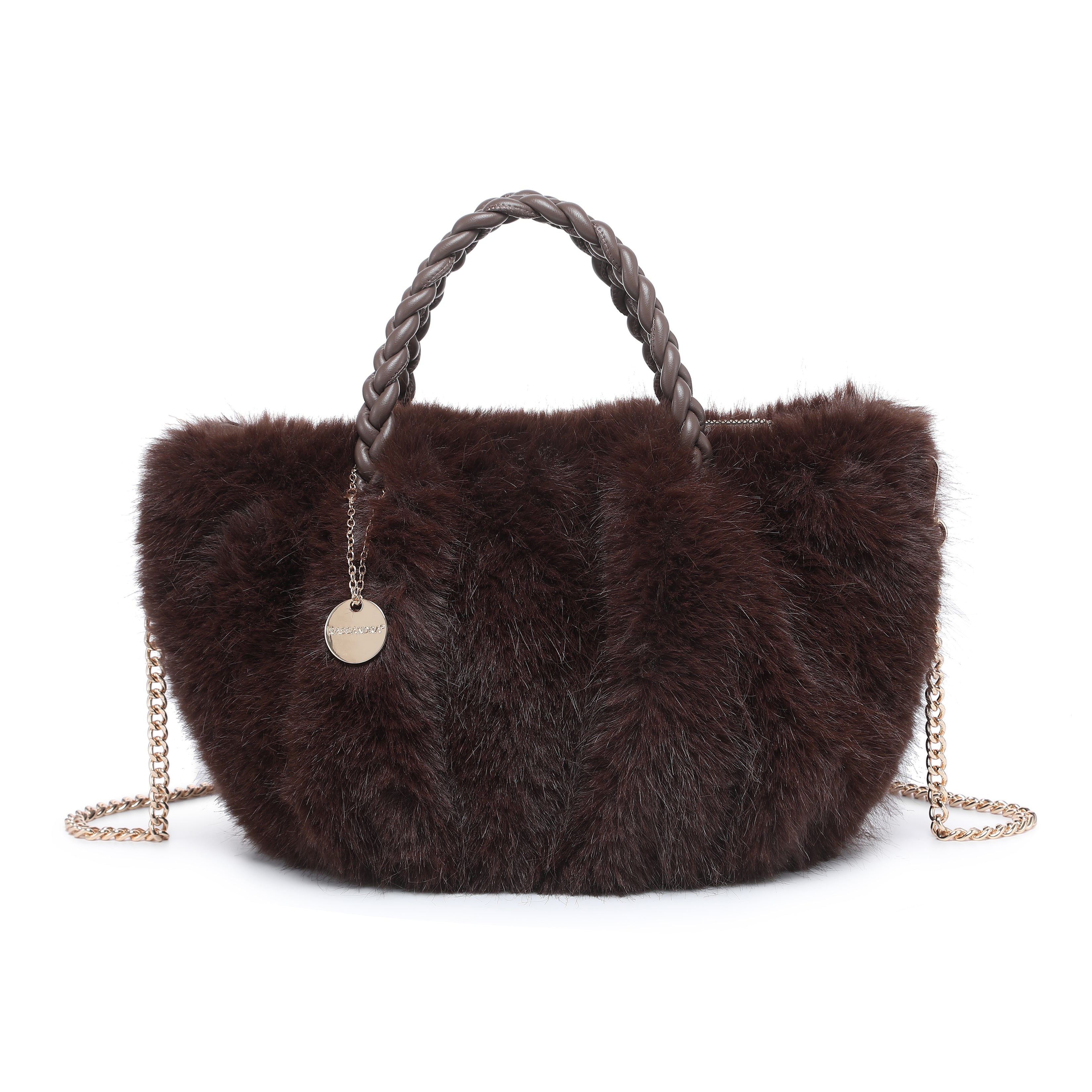 Braided Handle Faux Fur Mini Tote