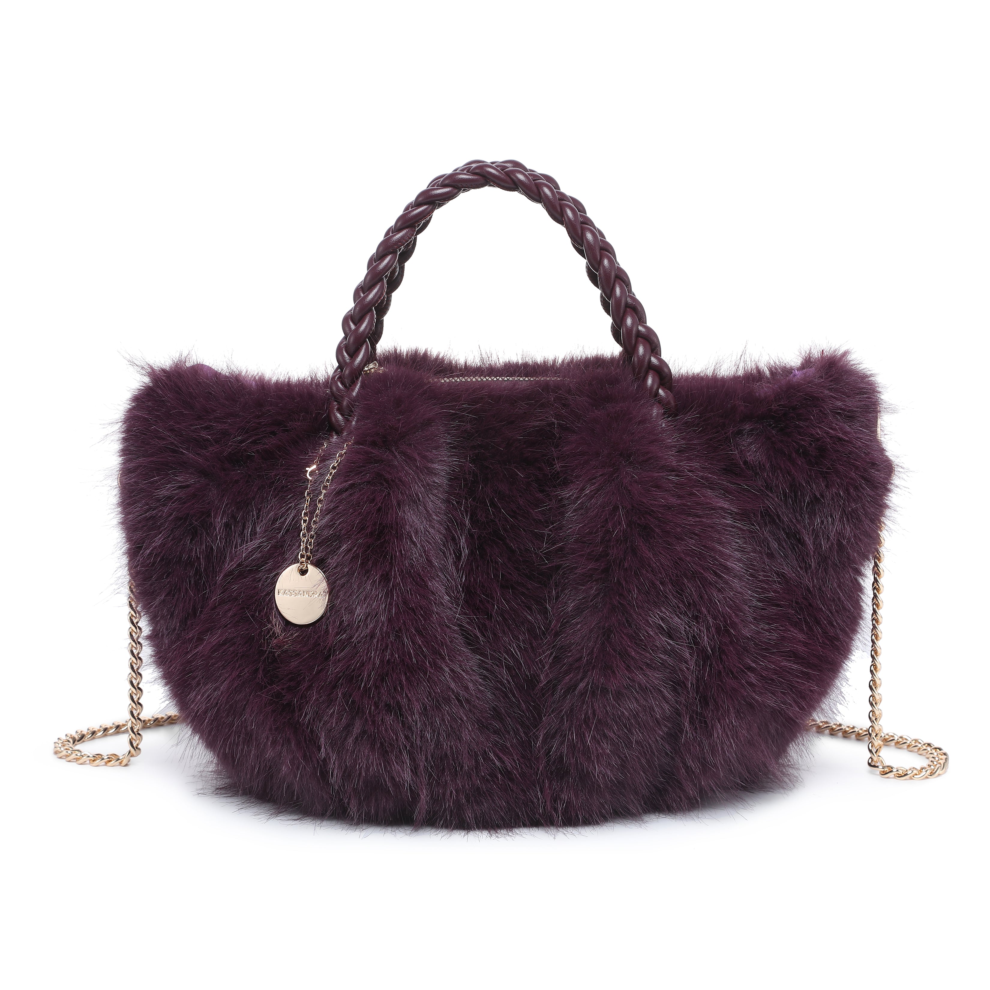 Braided Handle Faux Fur Mini Tote