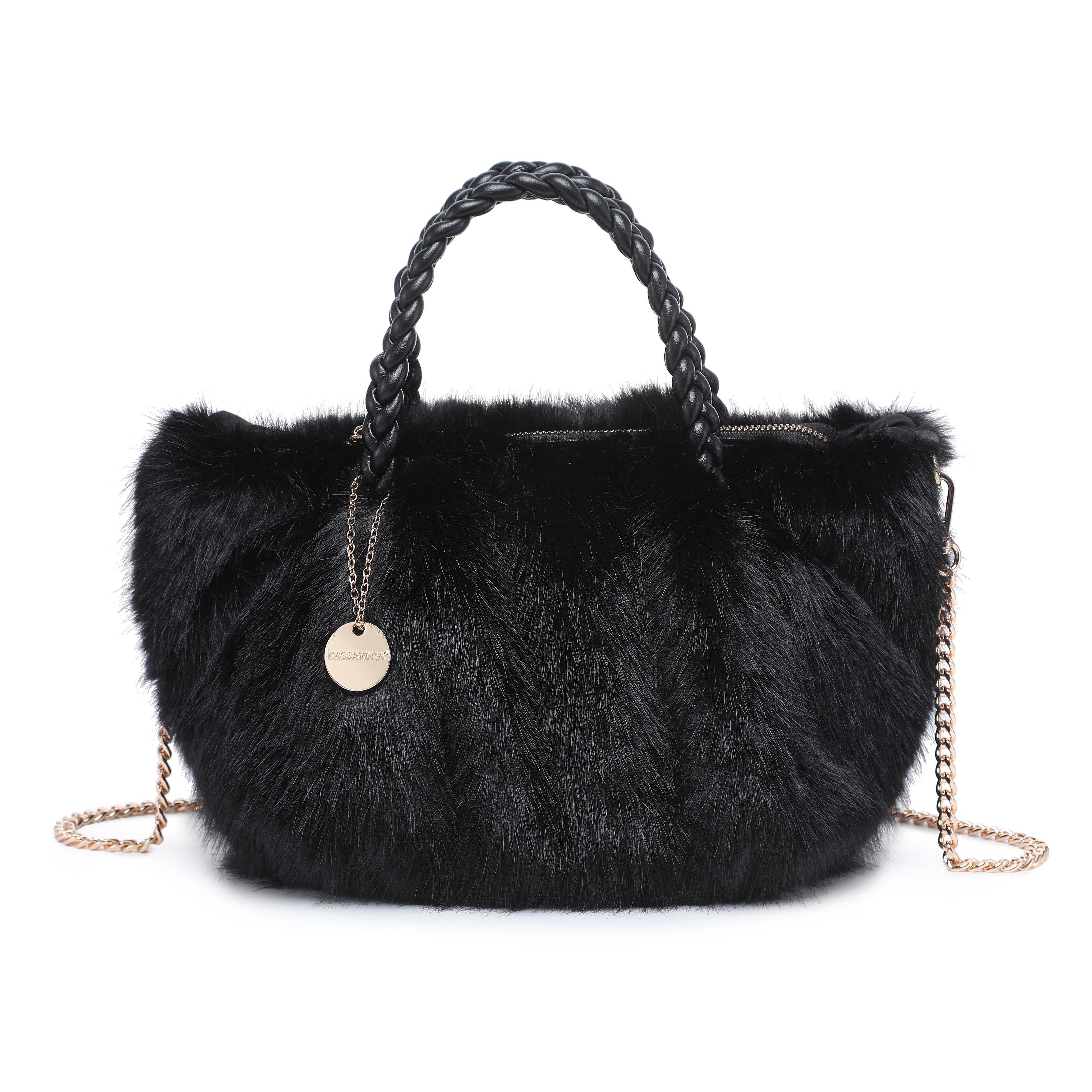 Braided Handle Faux Fur Mini Tote