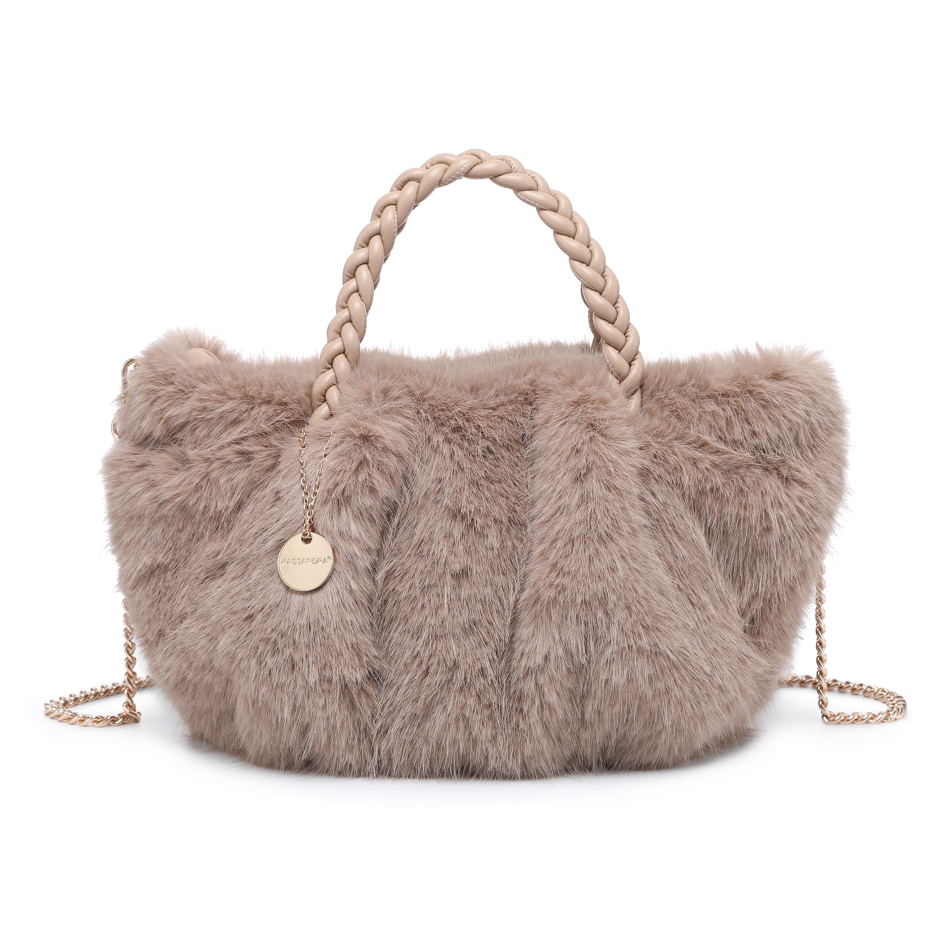 Braided Handle Faux Fur Mini Tote