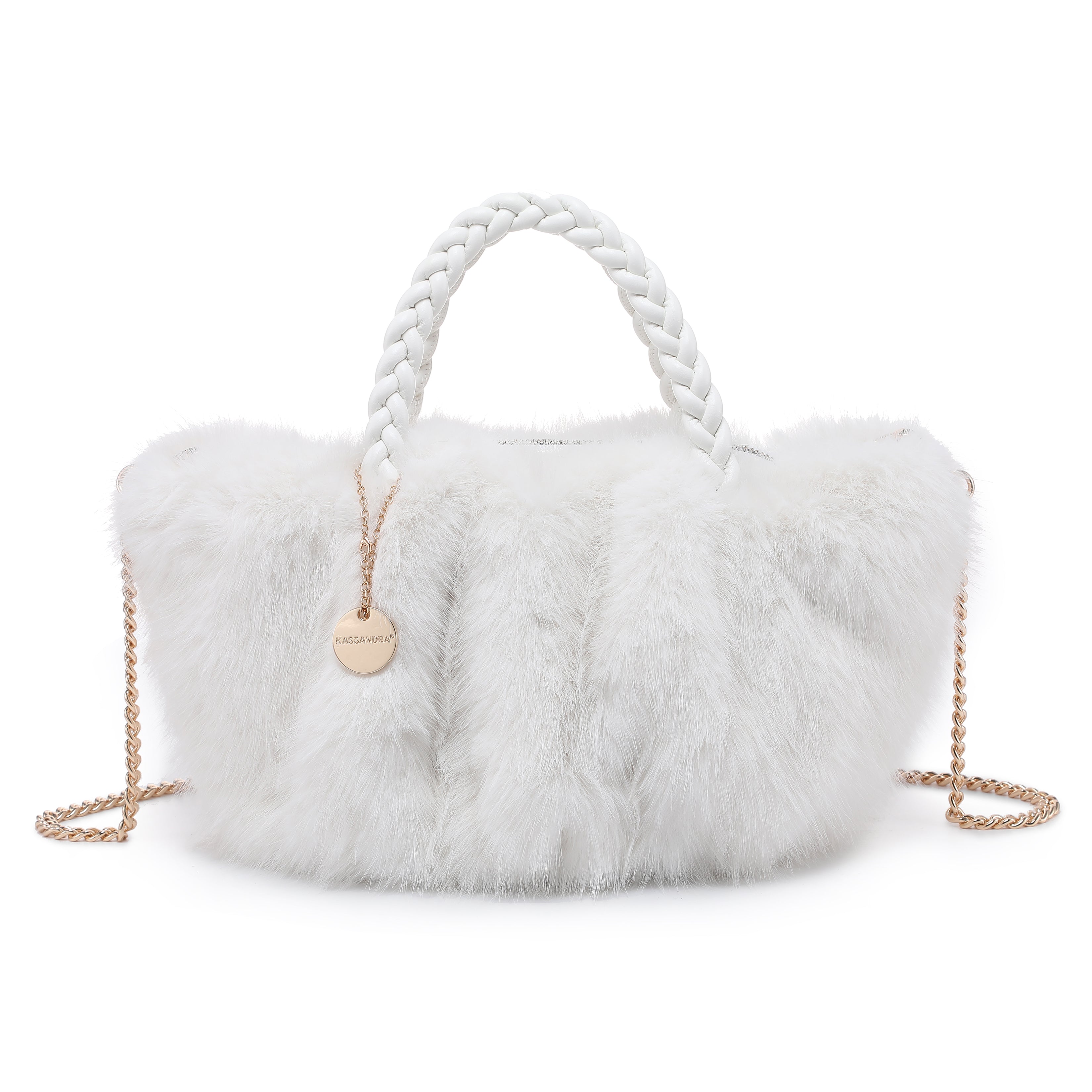 Braided Handle Faux Fur Mini Tote