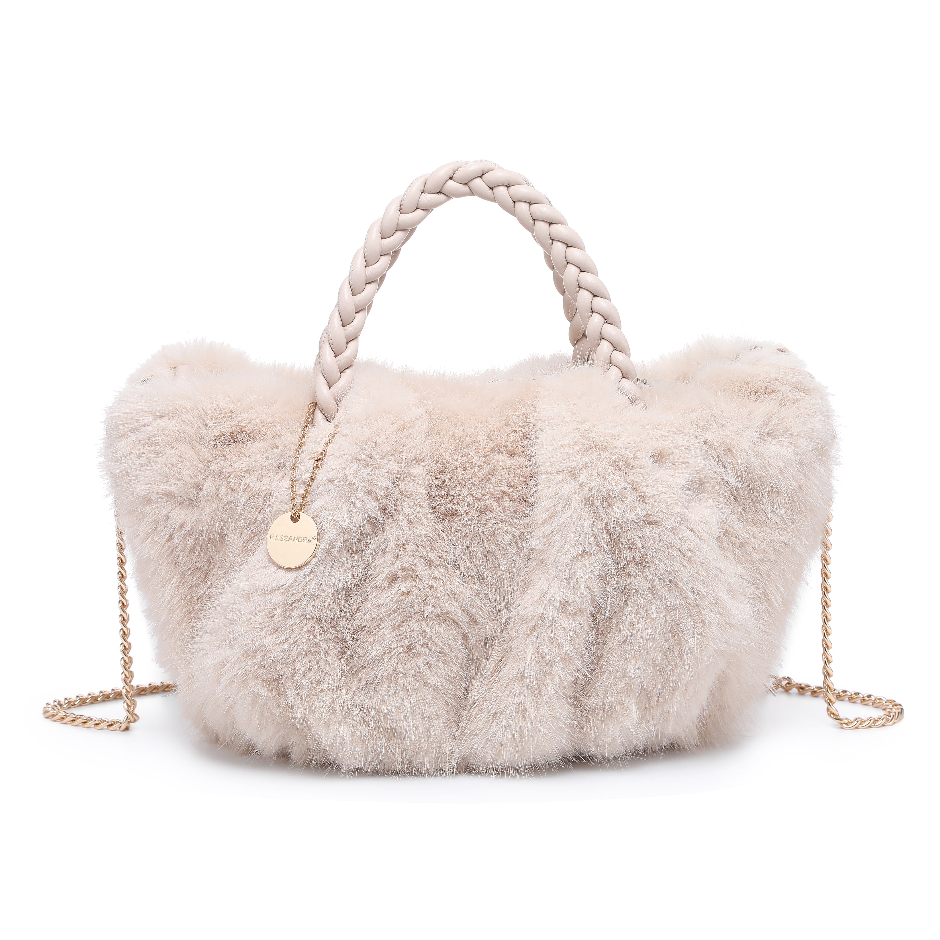 Braided Handle Faux Fur Mini Tote
