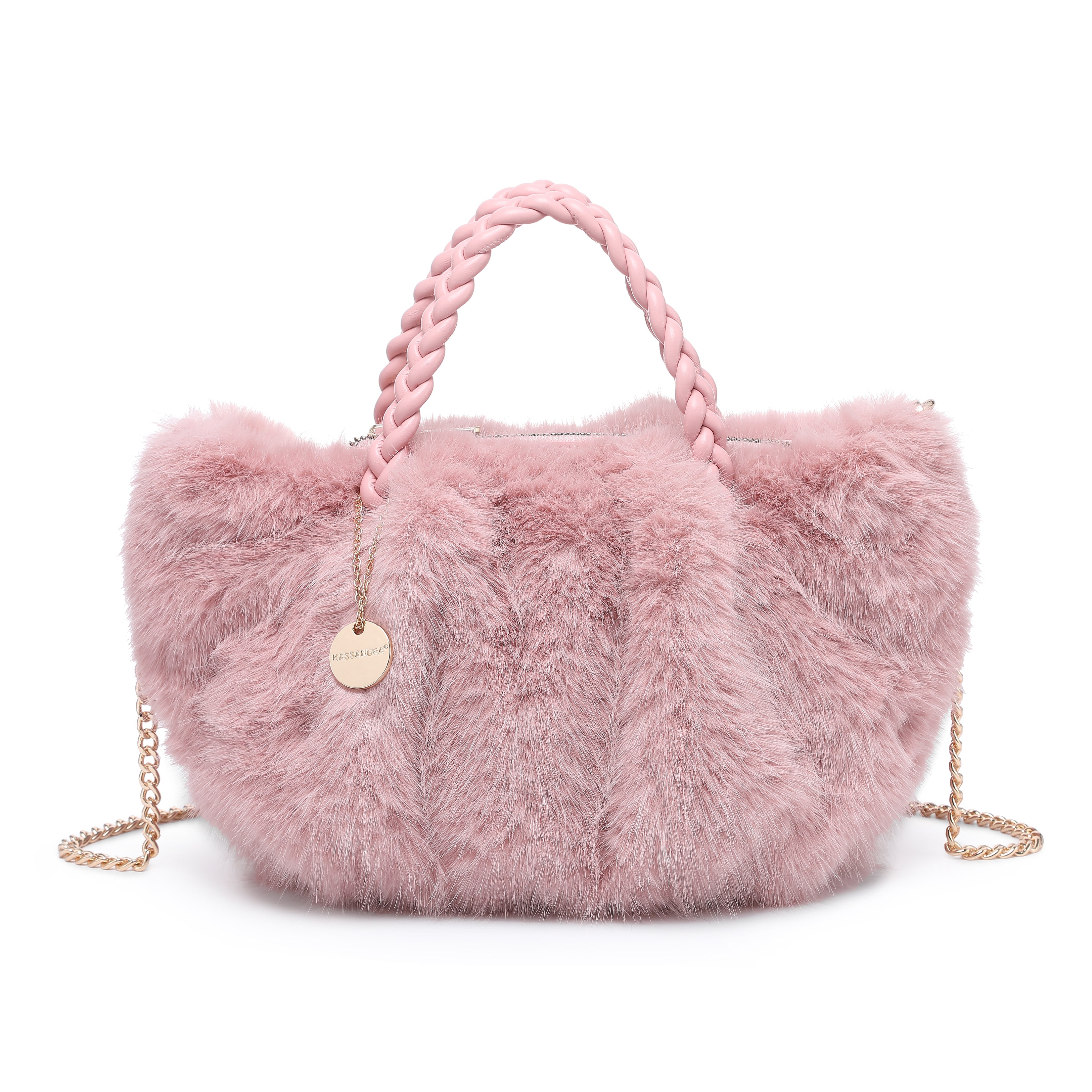 Braided Handle Faux Fur Mini Tote