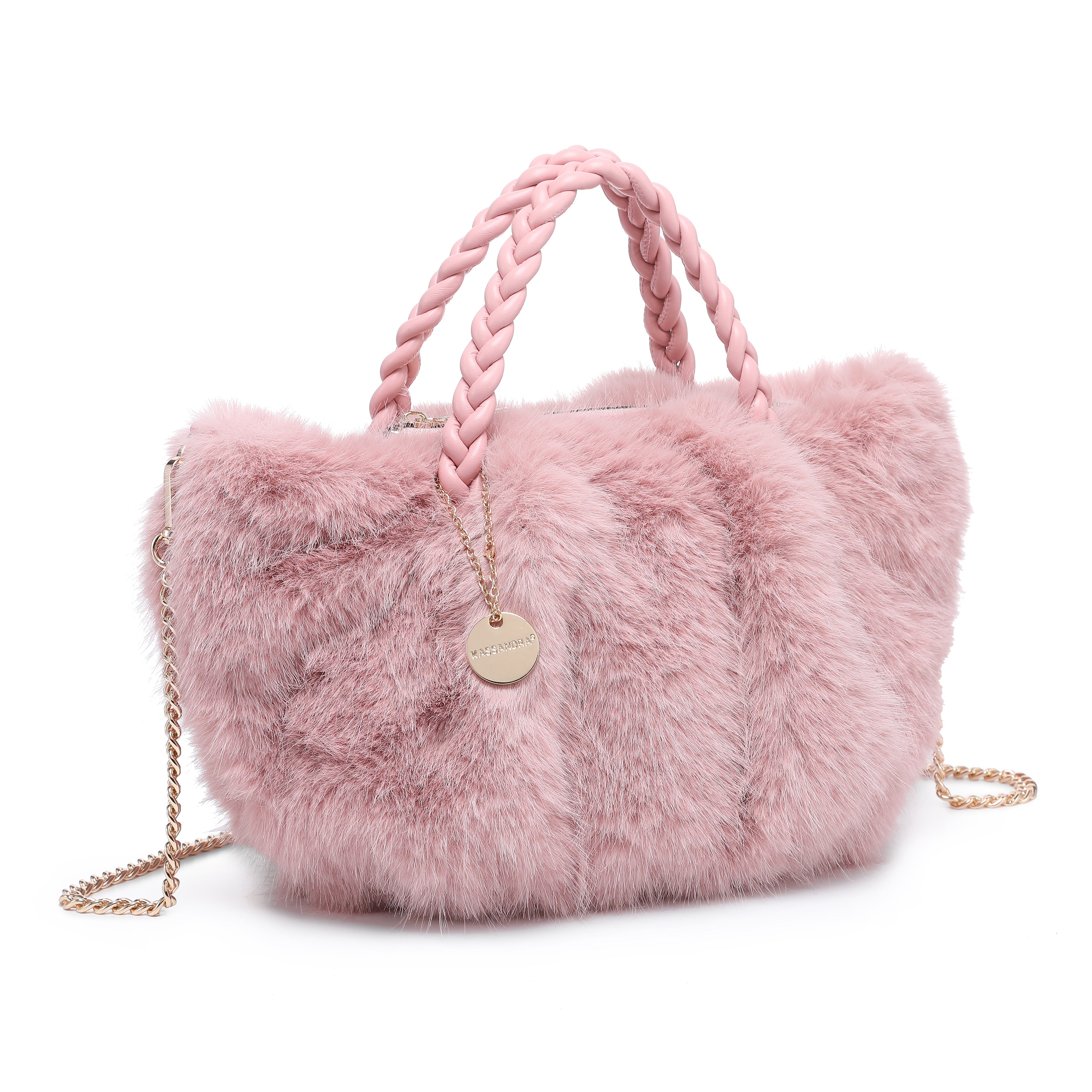 Braided Handle Faux Fur Mini Tote