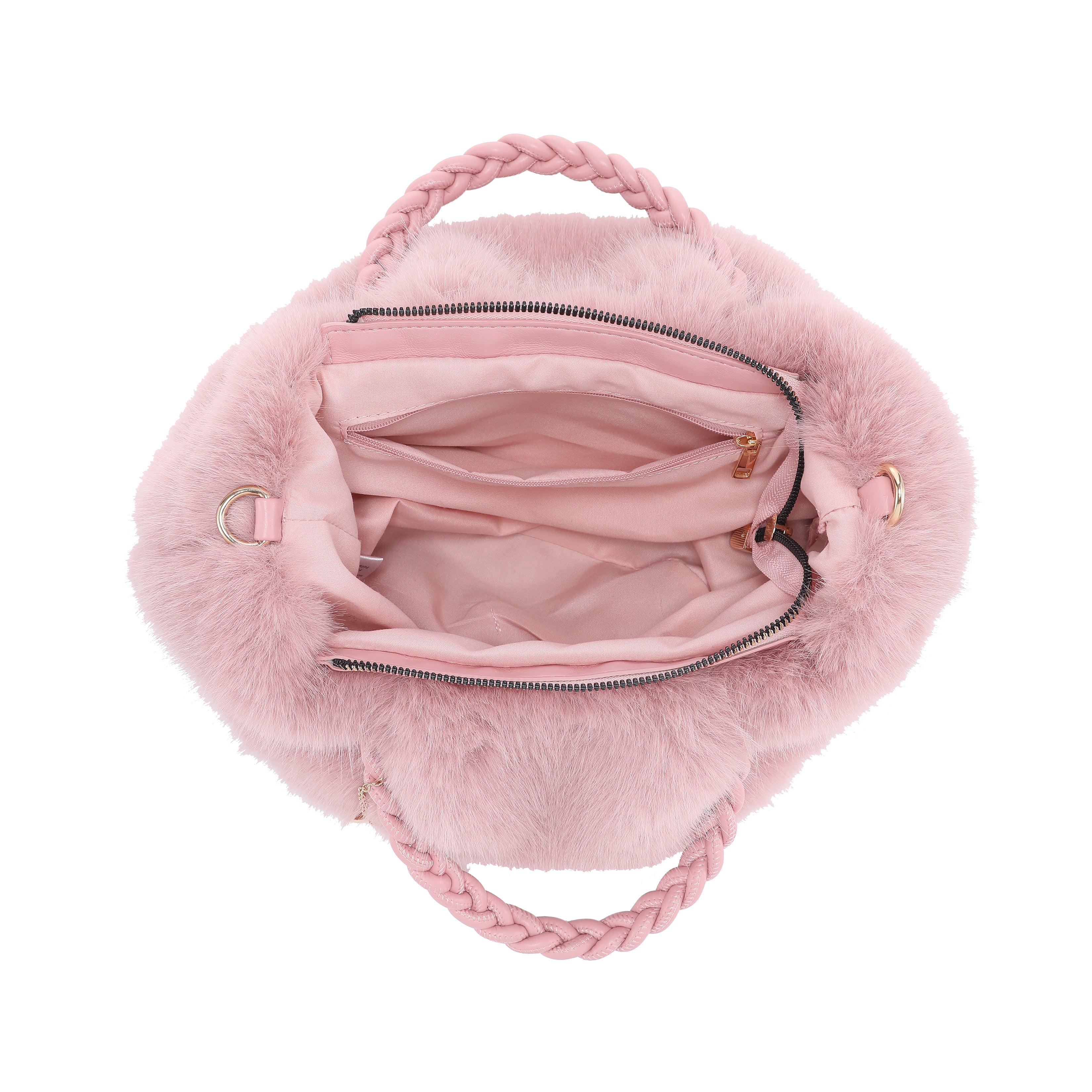 Braided Handle Faux Fur Mini Tote