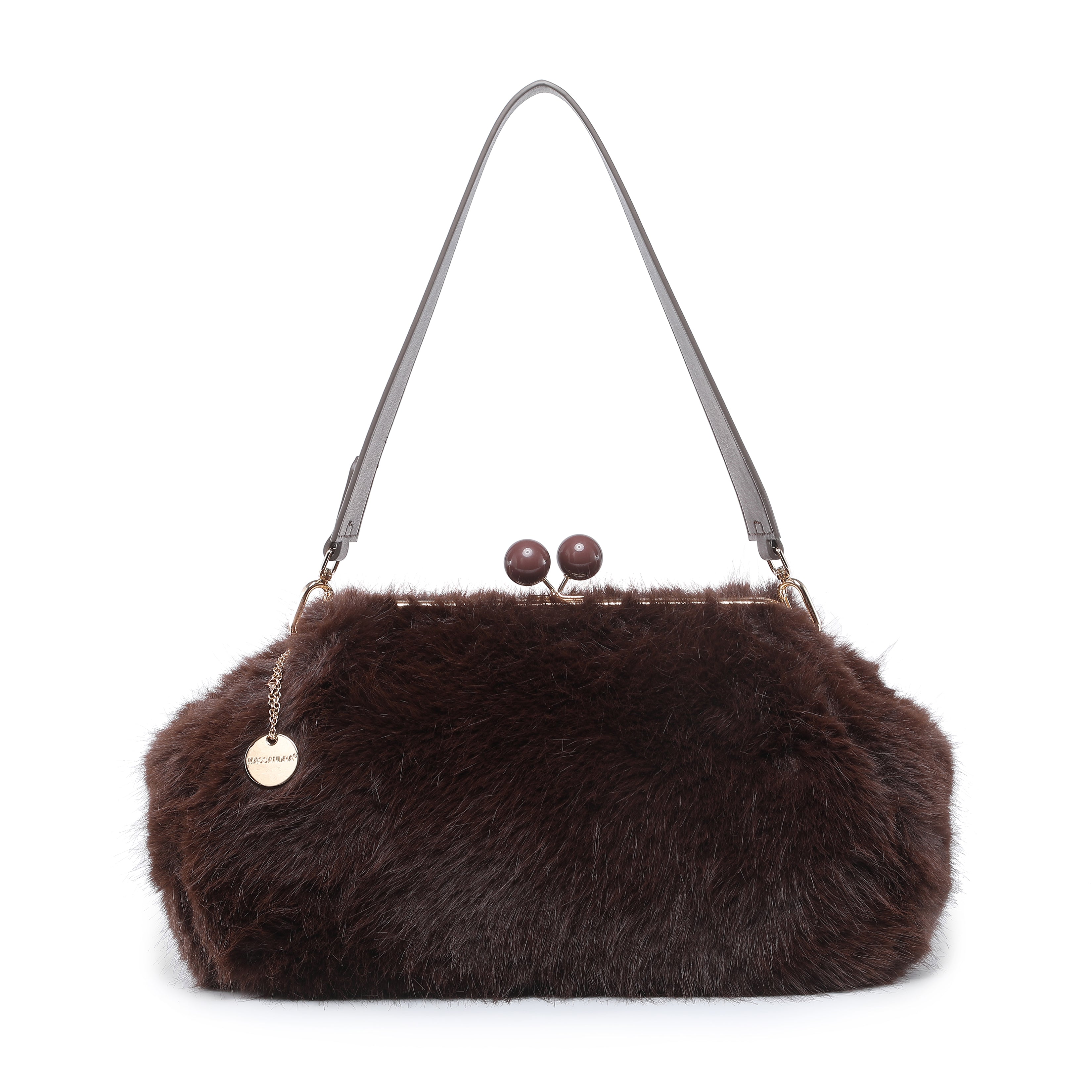 Faux Fur Frame Shoulder Bag with Ball Clasp