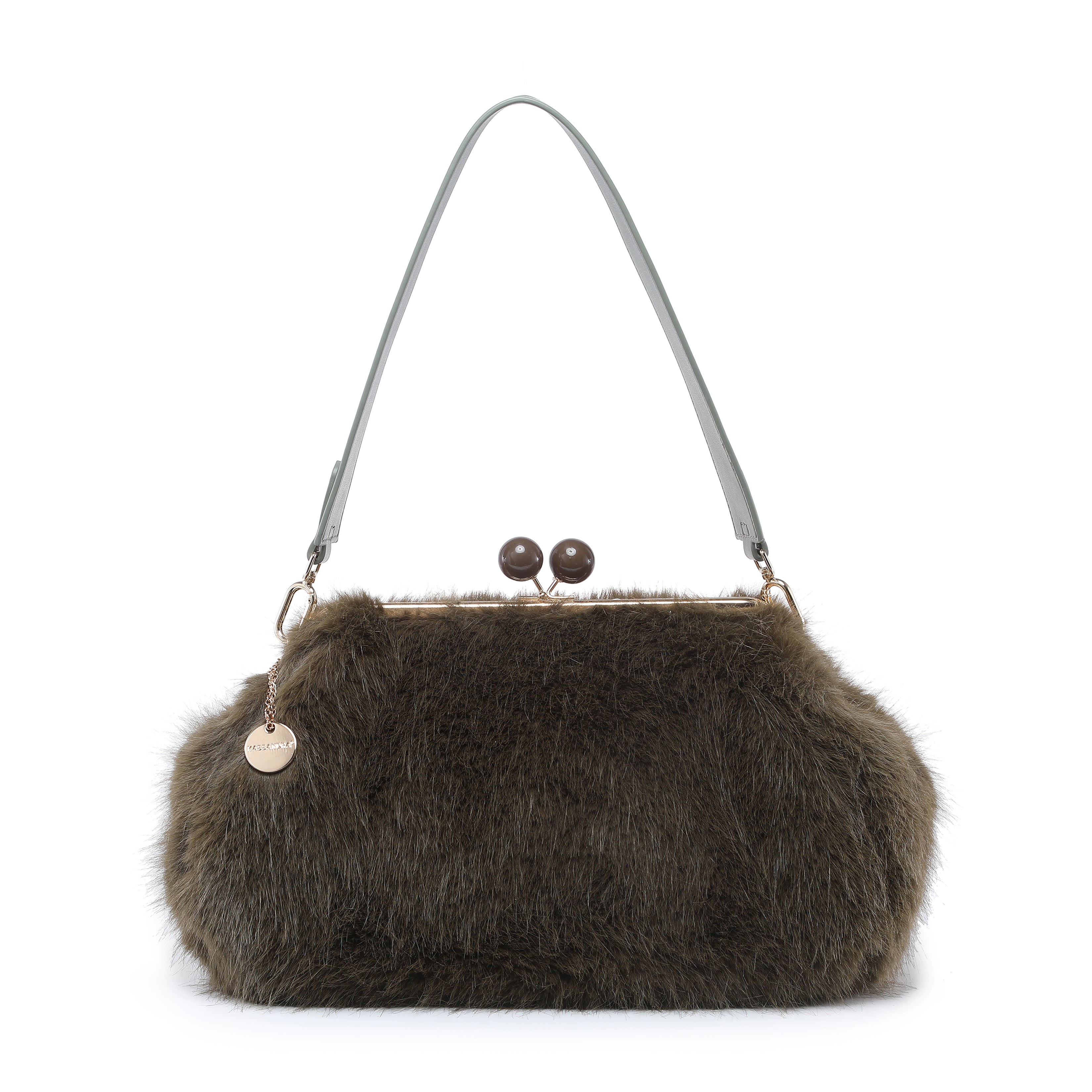 Faux Fur Frame Shoulder Bag with Ball Clasp