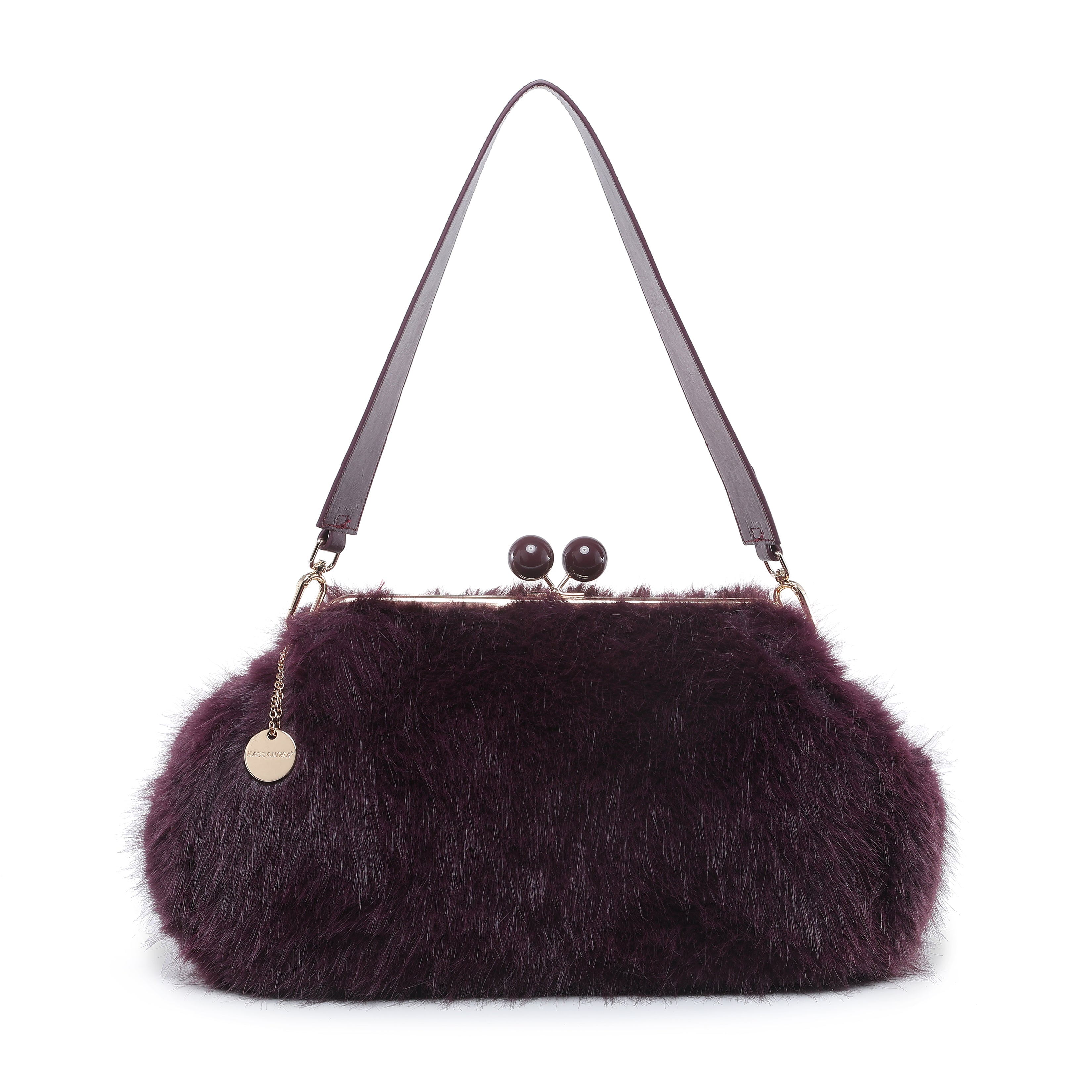 Faux Fur Frame Shoulder Bag with Ball Clasp