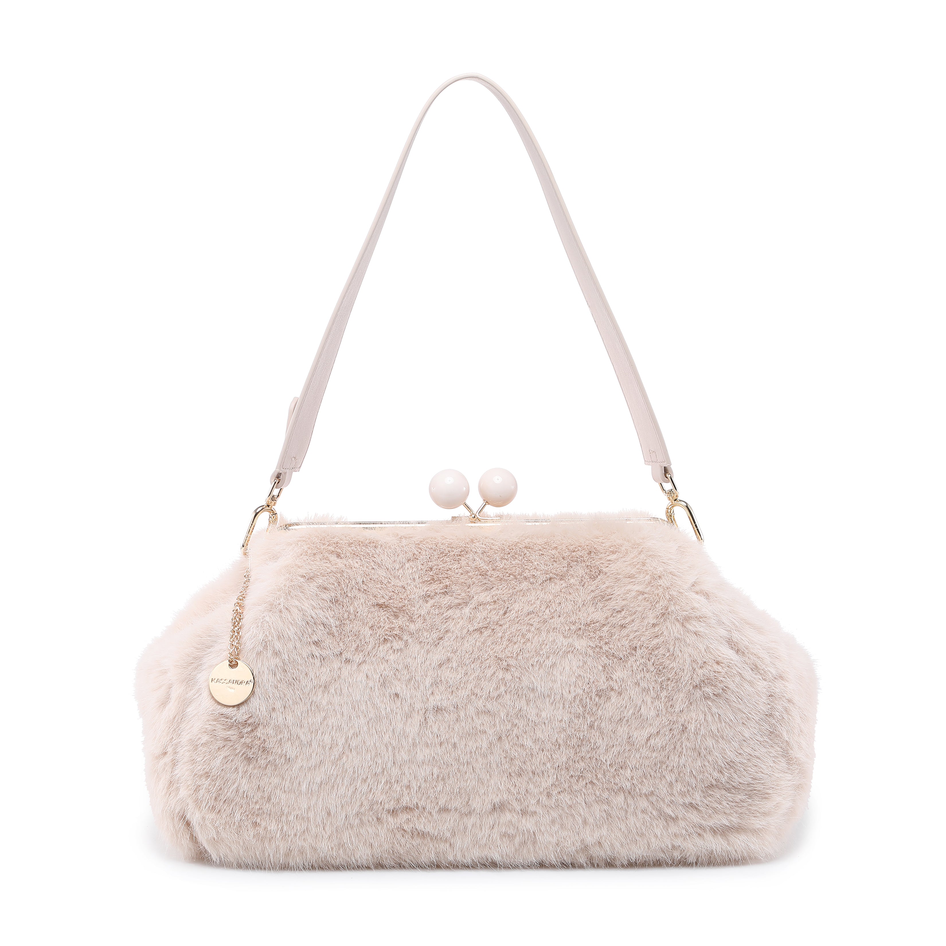 Faux Fur Frame Shoulder Bag with Ball Clasp