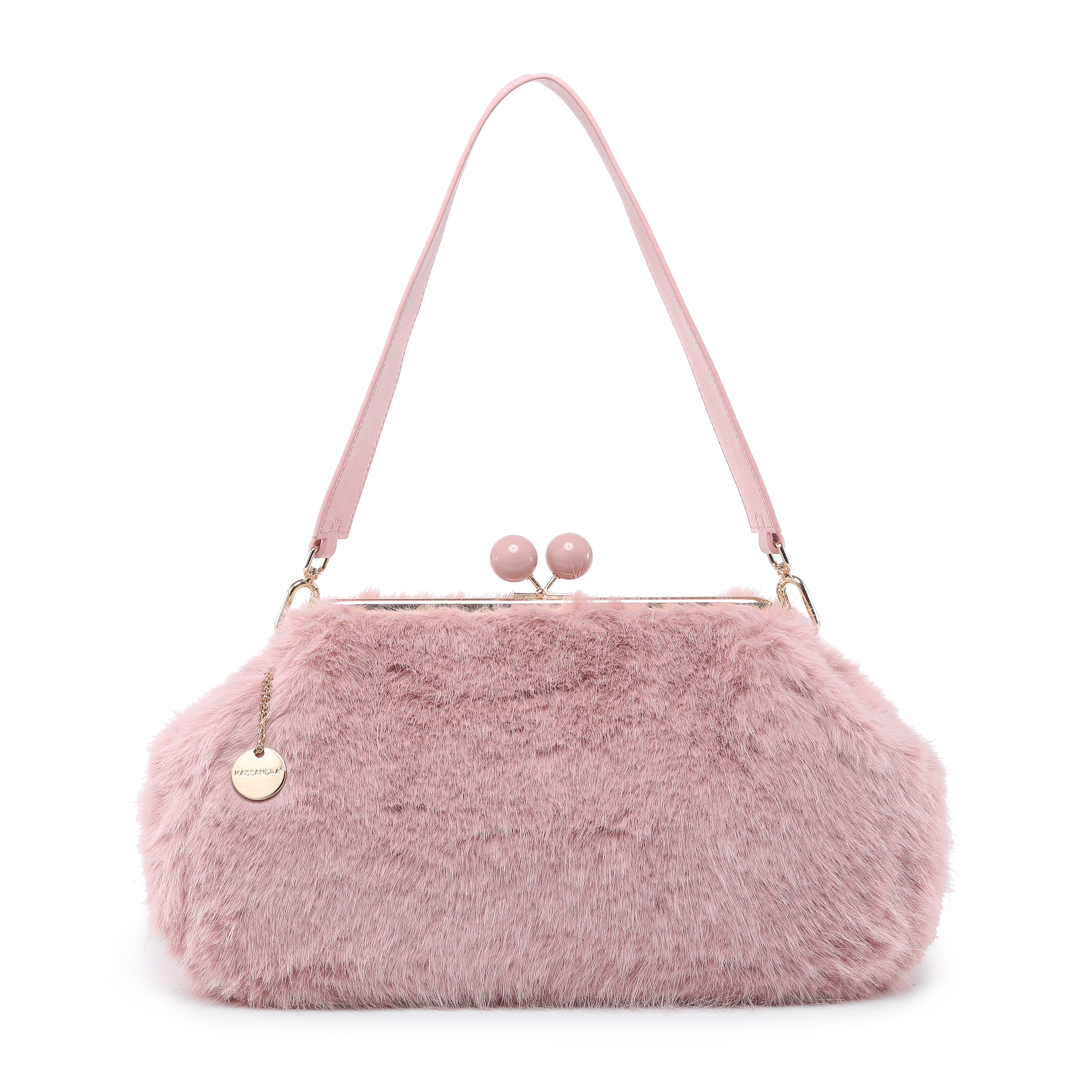 Faux Fur Frame Shoulder Bag with Ball Clasp