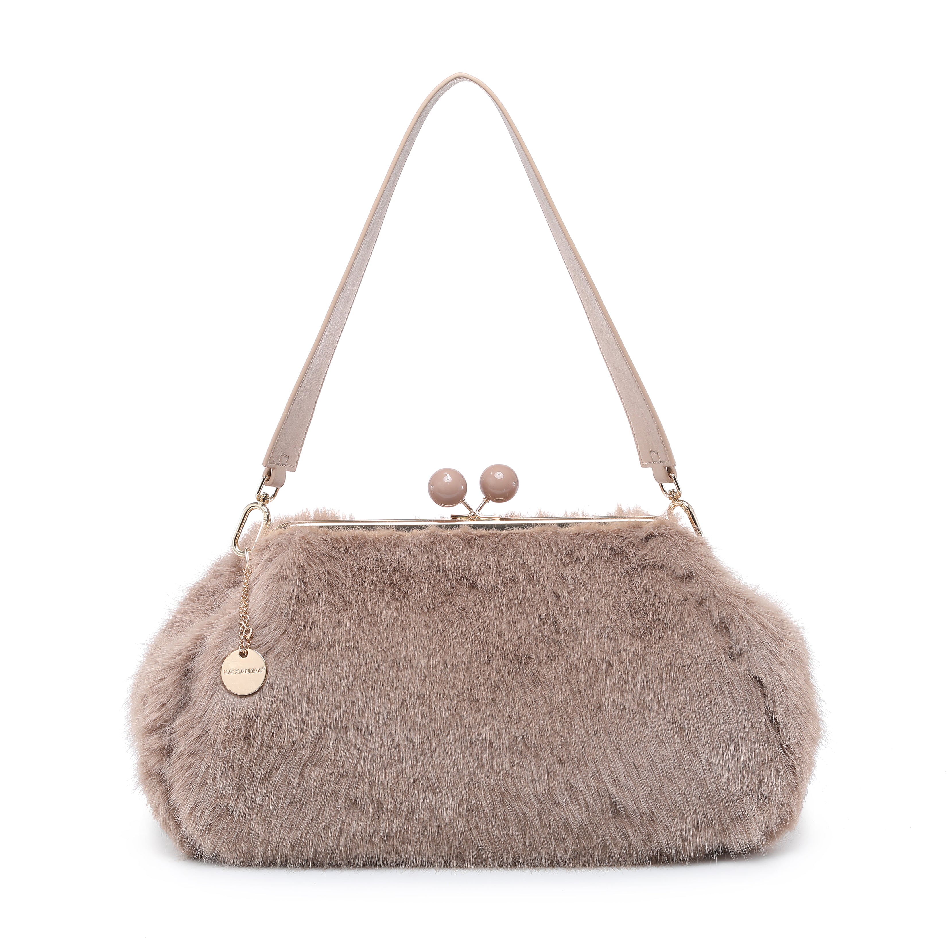 Faux Fur Frame Shoulder Bag with Ball Clasp
