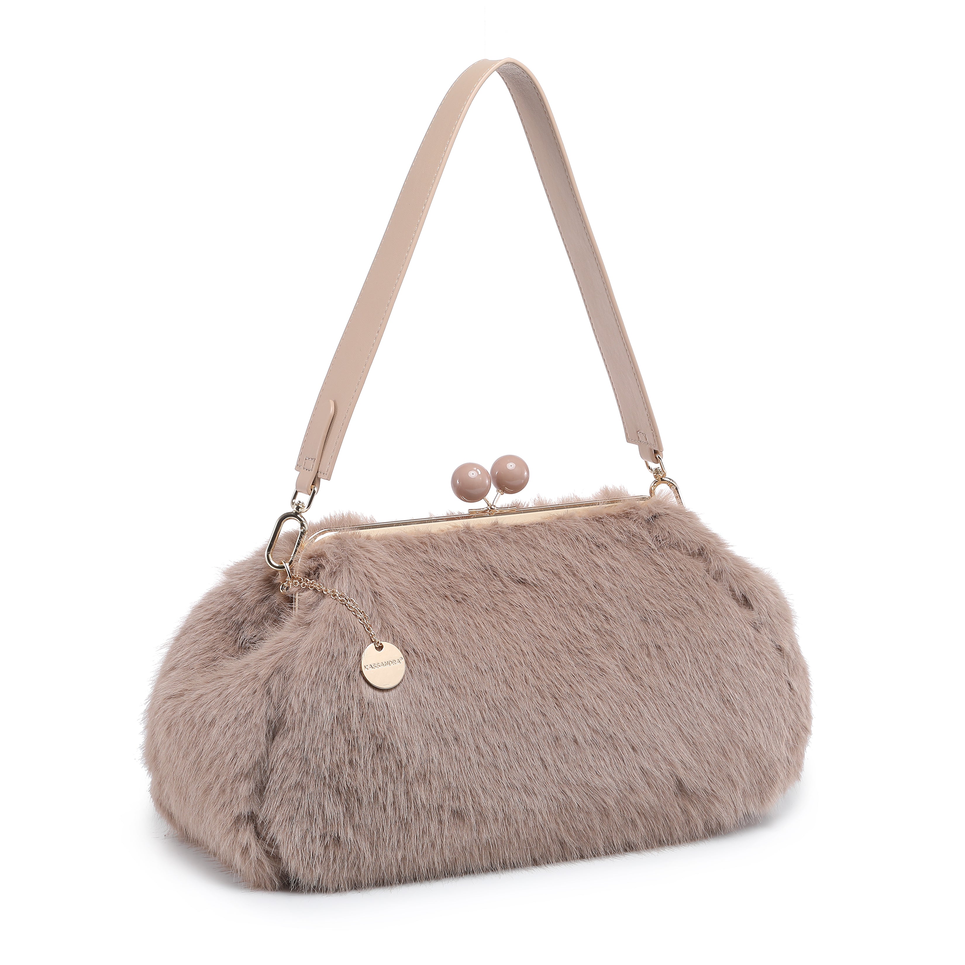 Faux Fur Frame Shoulder Bag with Ball Clasp