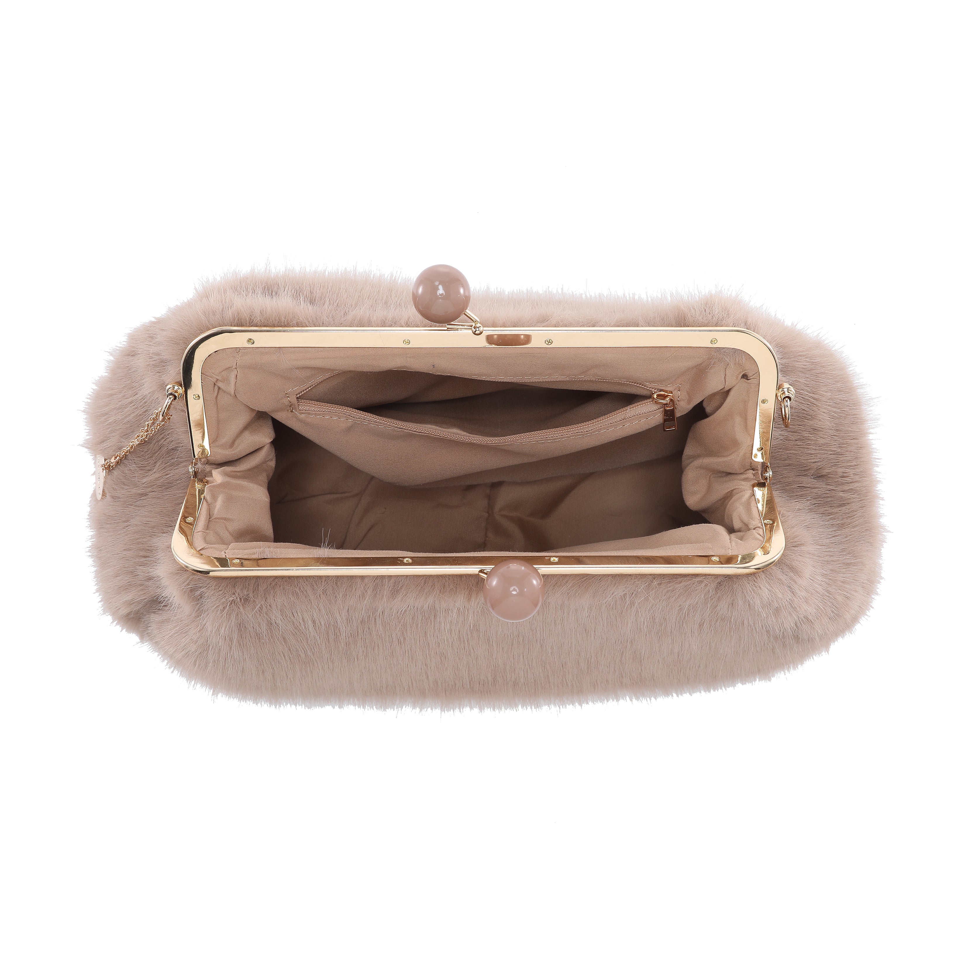 Faux Fur Frame Shoulder Bag with Ball Clasp