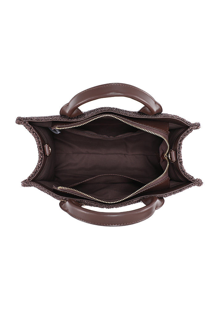 Textured Bouclé Tote Bag with Leather Accents