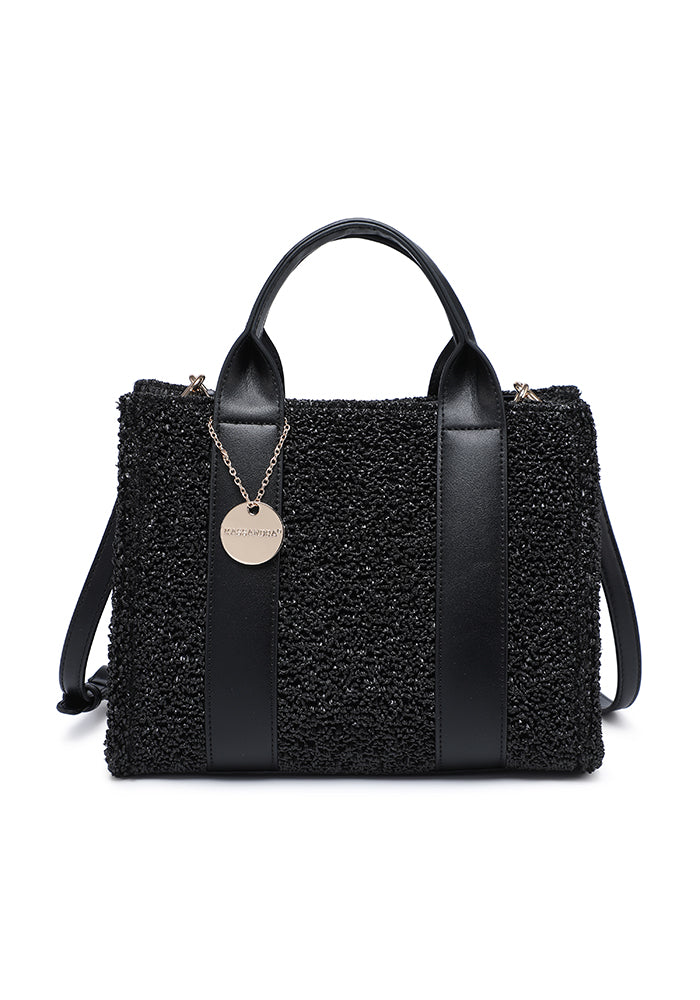 Chic Bouclé Mini Tote Bag with Leather Accents