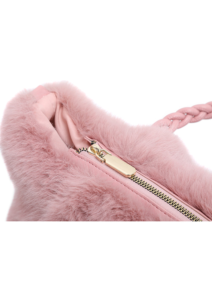 Faux Fur Braided-Handle Chain Tote