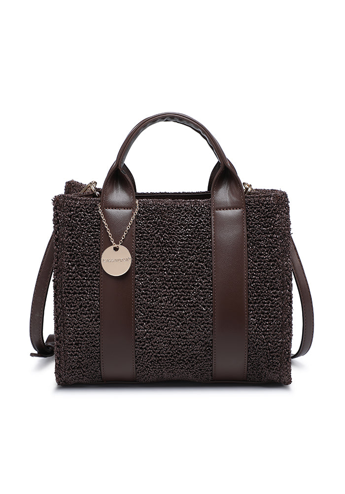Chic Bouclé Mini Tote Bag with Leather Accents