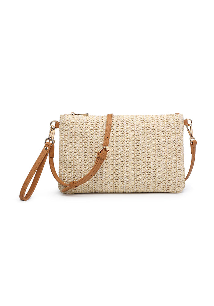 KASSANDRA Classic Straw Crossbody Bag Beige