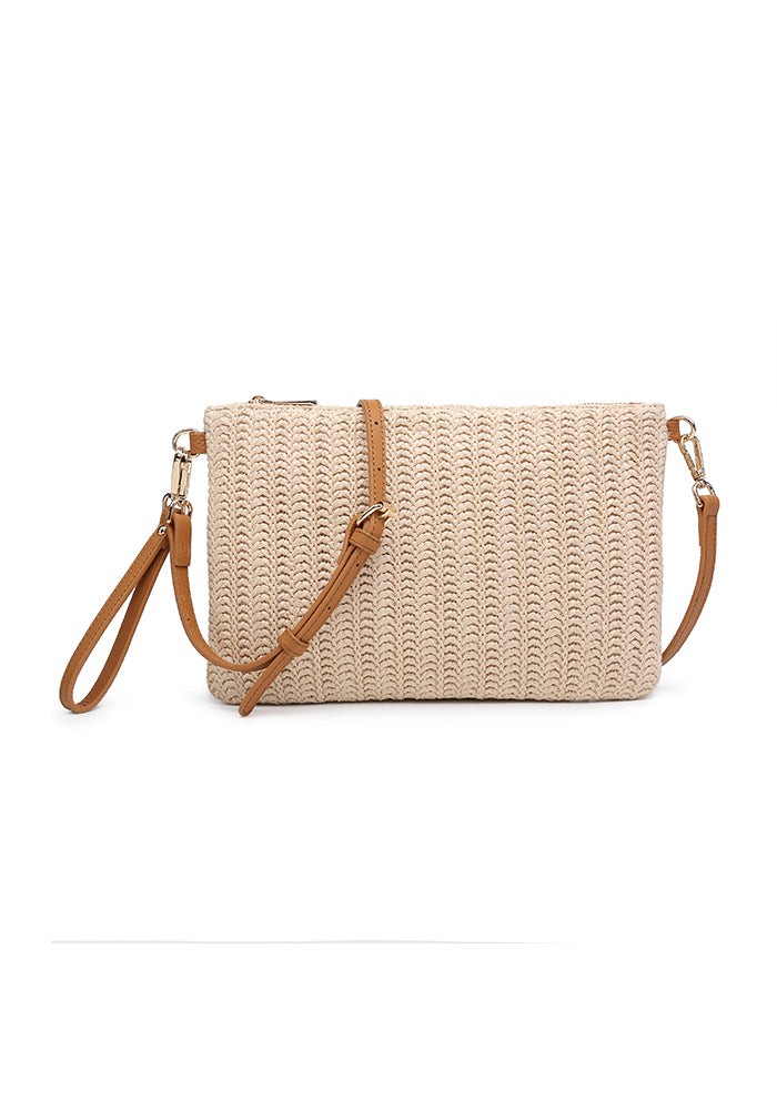 KASSANDRA Classic Straw Crossbody Bag Light Brown