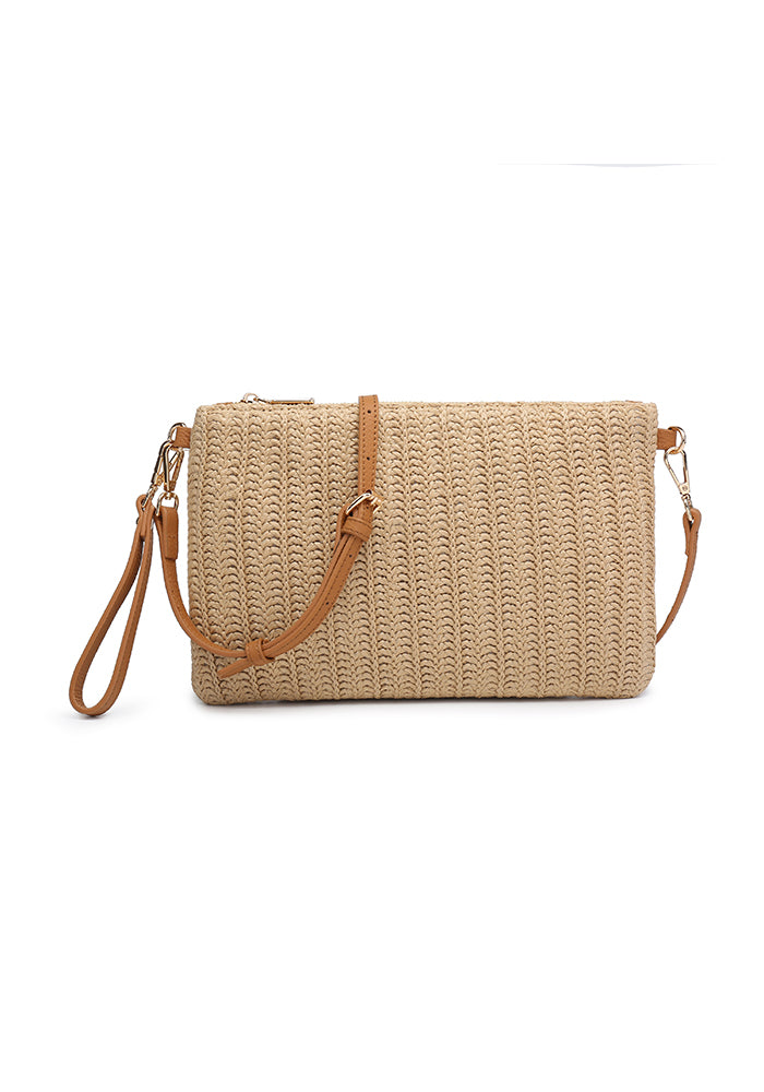 KASSANDRA Classic Straw Crossbody Bag Bronze