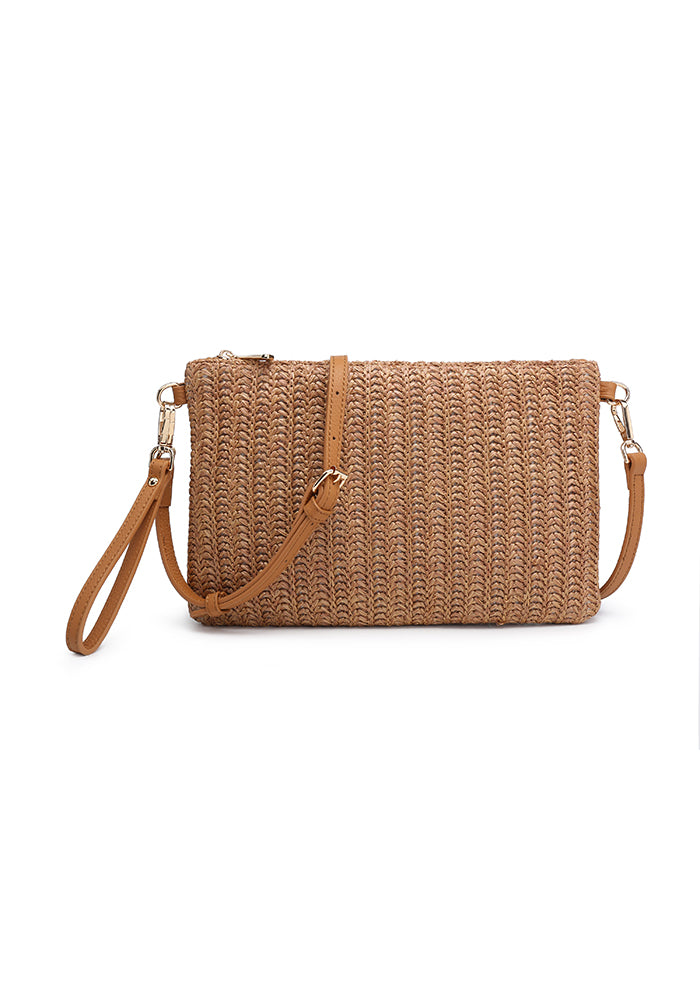 KASSANDRA Classic Straw Crossbody Bag Dark Brown
