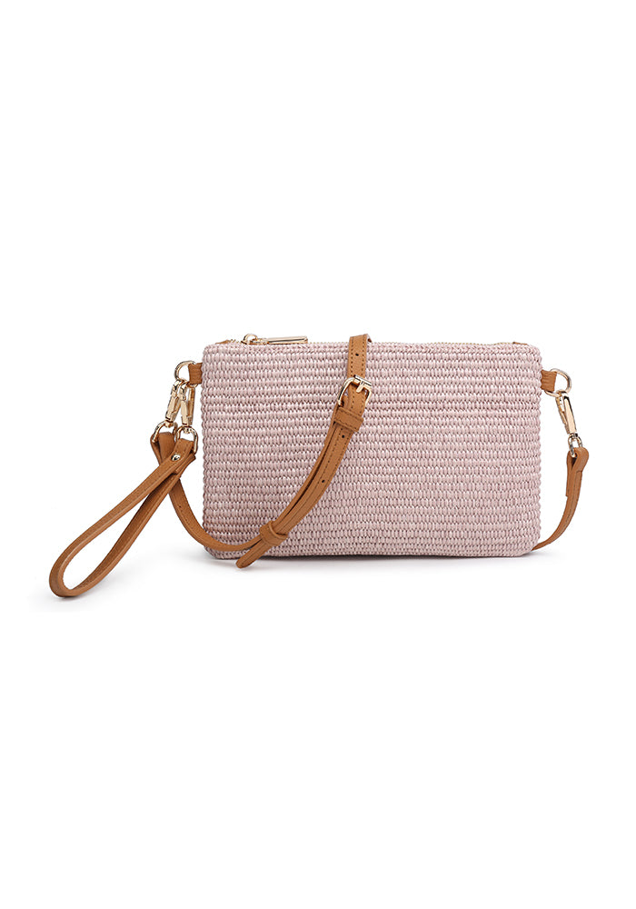 KASSANDRA Vibrant Straw Crossbody Bag Pink