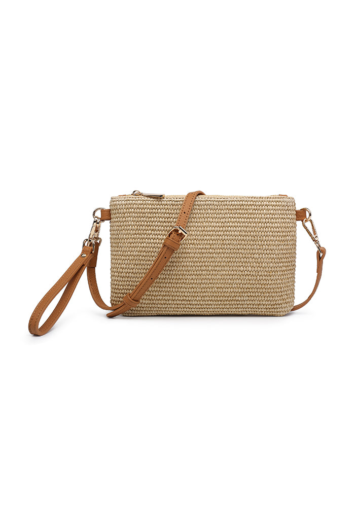 KASSANDRA Vibrant Straw Crossbody Bag Taupe