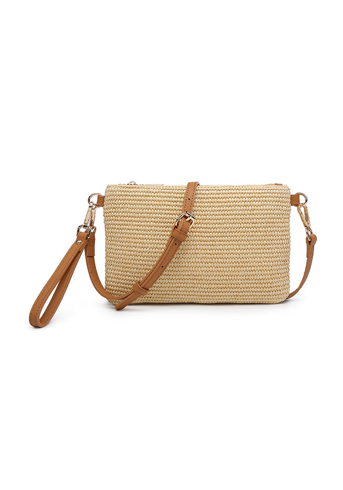 KASSANDRA Vibrant Straw Crossbody Bag Light Brown
