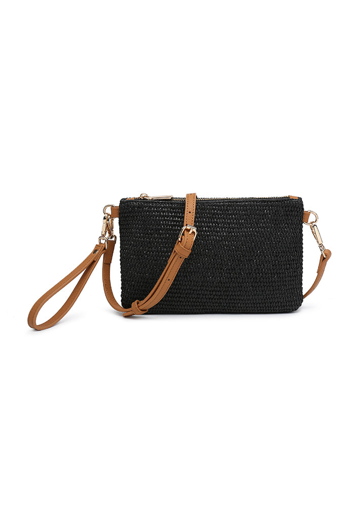 KASSANDRA Vibrant Straw Crossbody Bag Black
