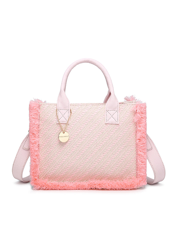 KASSANDRA Chic Diagonal Striped Woven Mini Tote Bag Pink